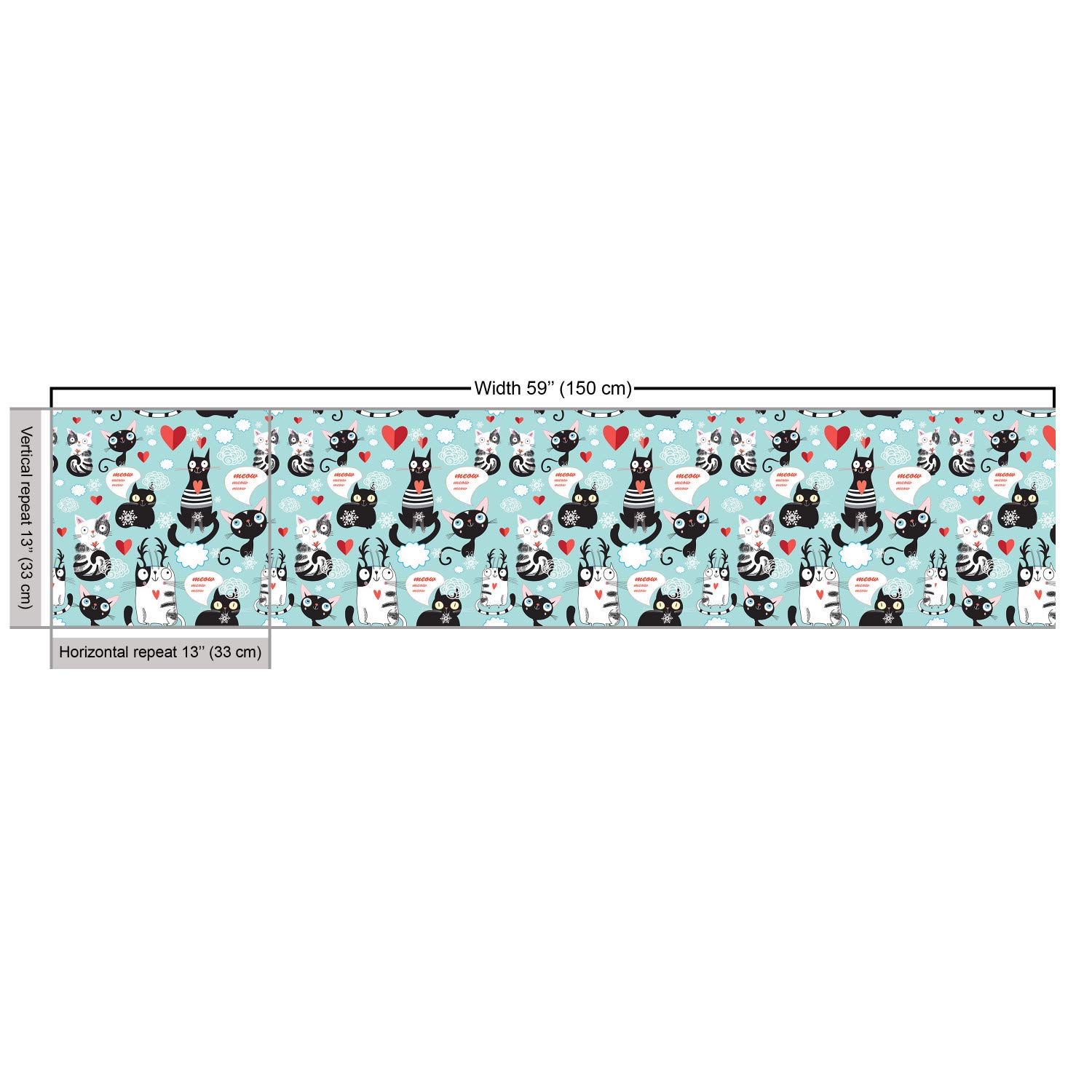 Ambesonne Cat Lover Fabric by The Yard - Black & White Cat Print with Hearts & Meow Design - 10 Yards Pale Blue Upholstery Fabric for DIY Projects, Home Decor, Curtains & Pillow Covers - Perfect for Cat Themed Bedroom & Living Room Decor