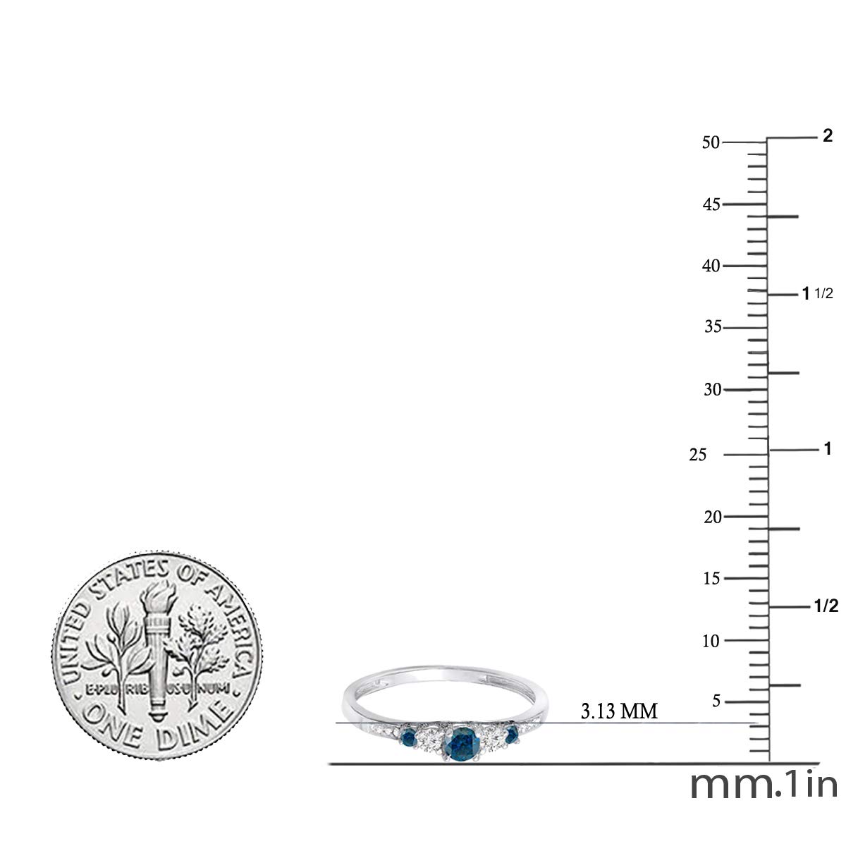 0.35 Cttw Round Blue & White Diamond 5-Stone Engagement Ring for Women in Solid 14K Gold - Elegant Wedding, Proposal & Anniversary Gift
