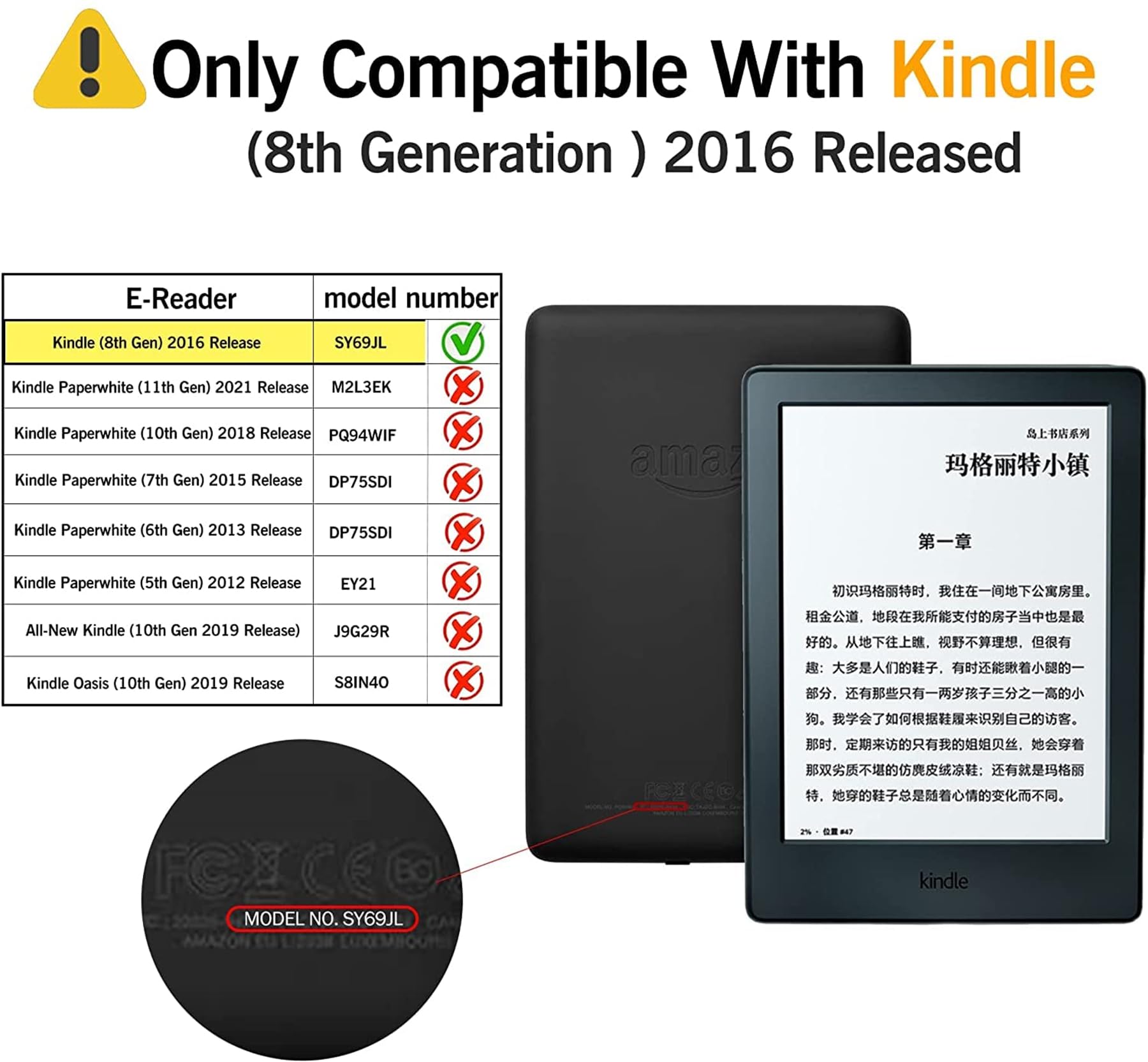 Premium PU Leather Case for Kindle 8th Generation (6