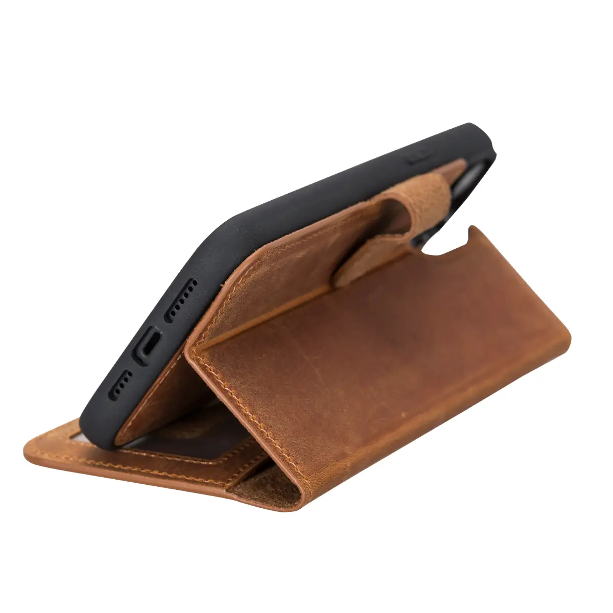 Premium Camel Brown Genuine Leather Wallet Case for iPhone 14 Plus - Slim Protective Cover with Card Slots | Perfect for Everyday Use, Travel & Business