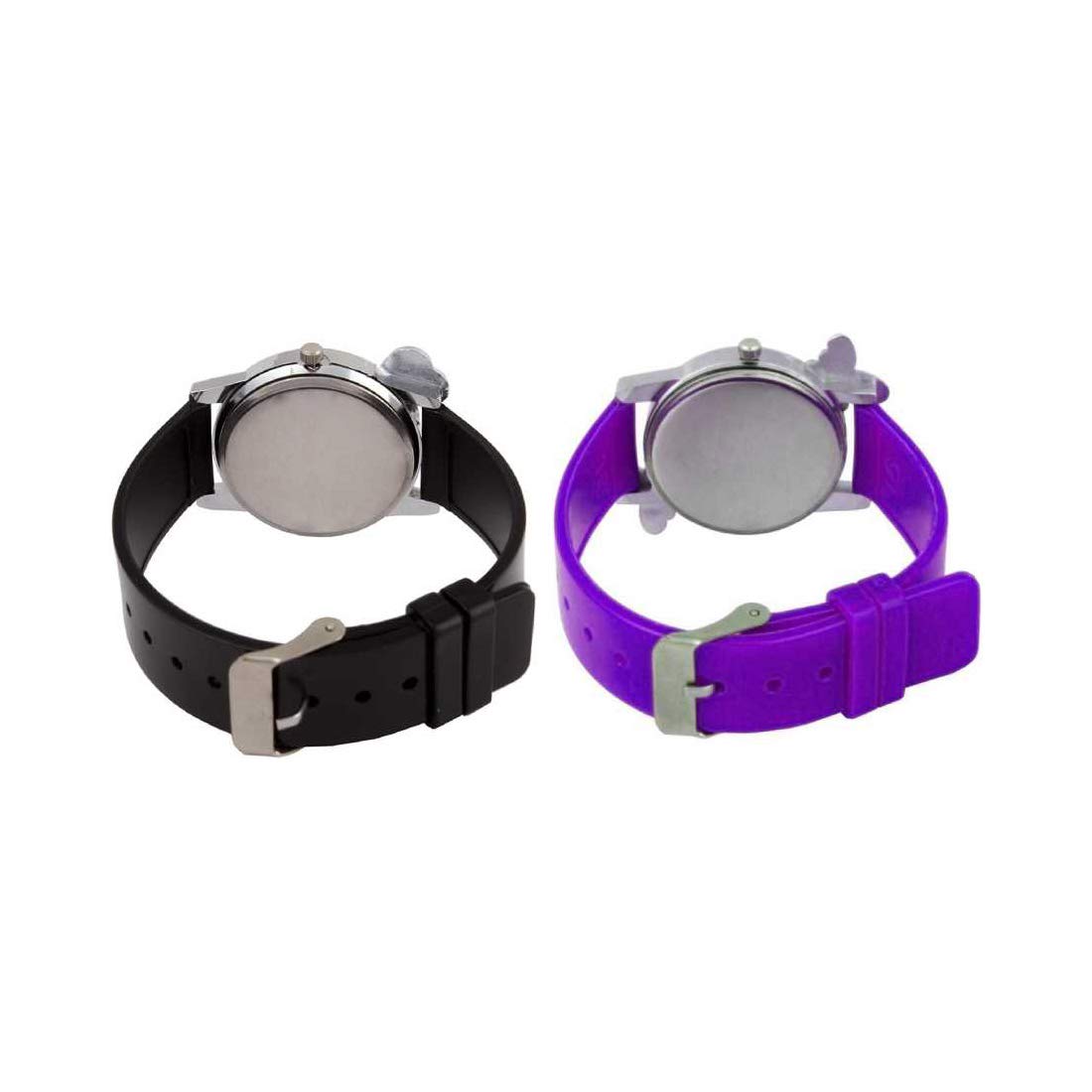 NiyatiFab Purple and Black Butterfly Heart Combo Watch for Girls - Stylish Fashion Accessory for School, Parties, and Everyday Wear