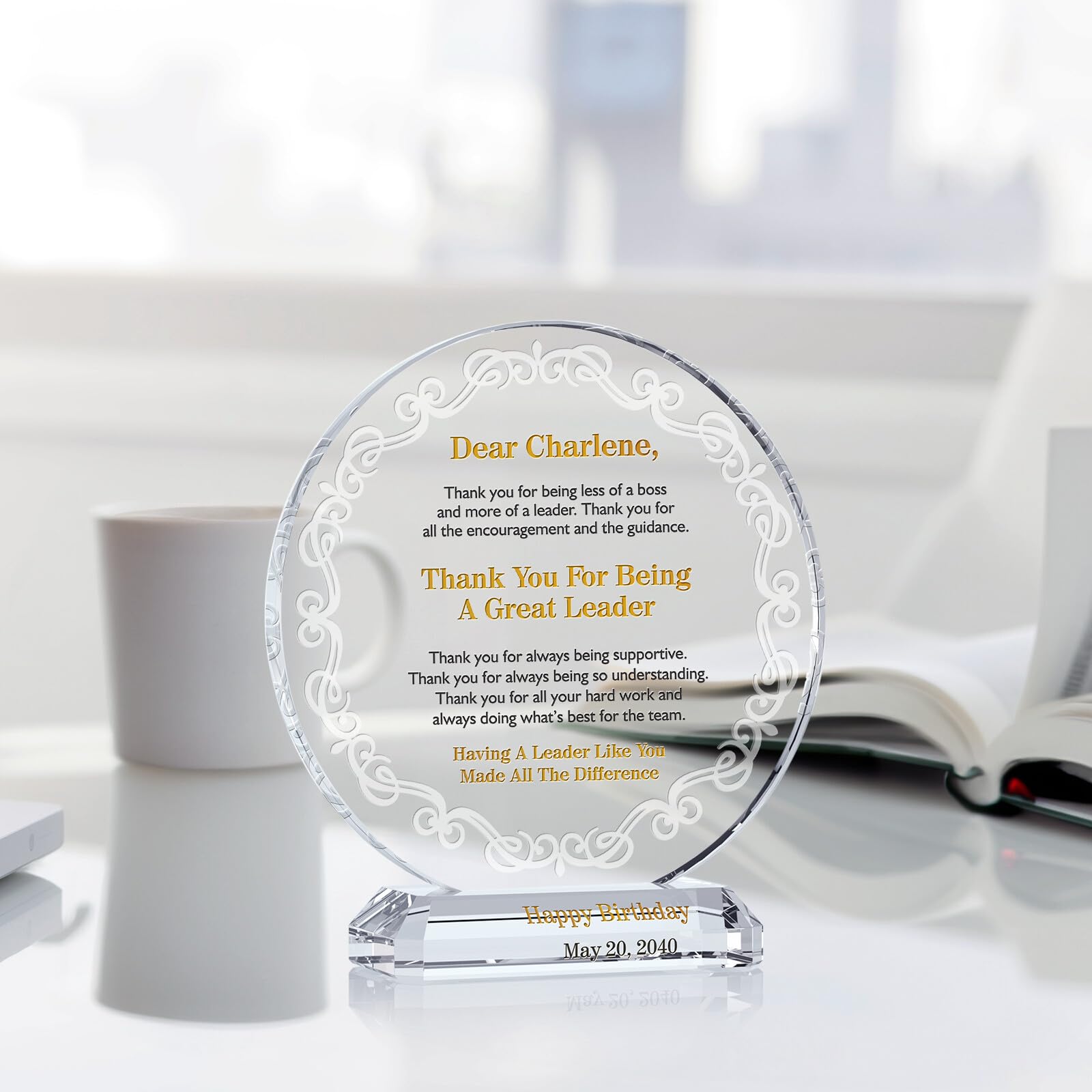 Personalized Crystal Boss Birthday Gift Plaque - Custom Engraved with Name & Date - Unique Appreciation Gift for Manager, Supervisor - Perfect for Boss Day, Retirement, Christmas (10