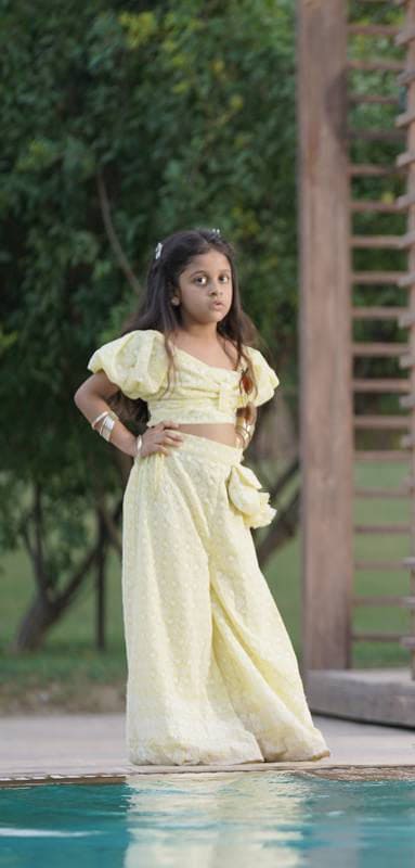 Pre Order: Stylish Yellow Embroidered Top & Sharara Set - Elegant Ethnic Outfit for Weddings, Parties & Festive Occasions