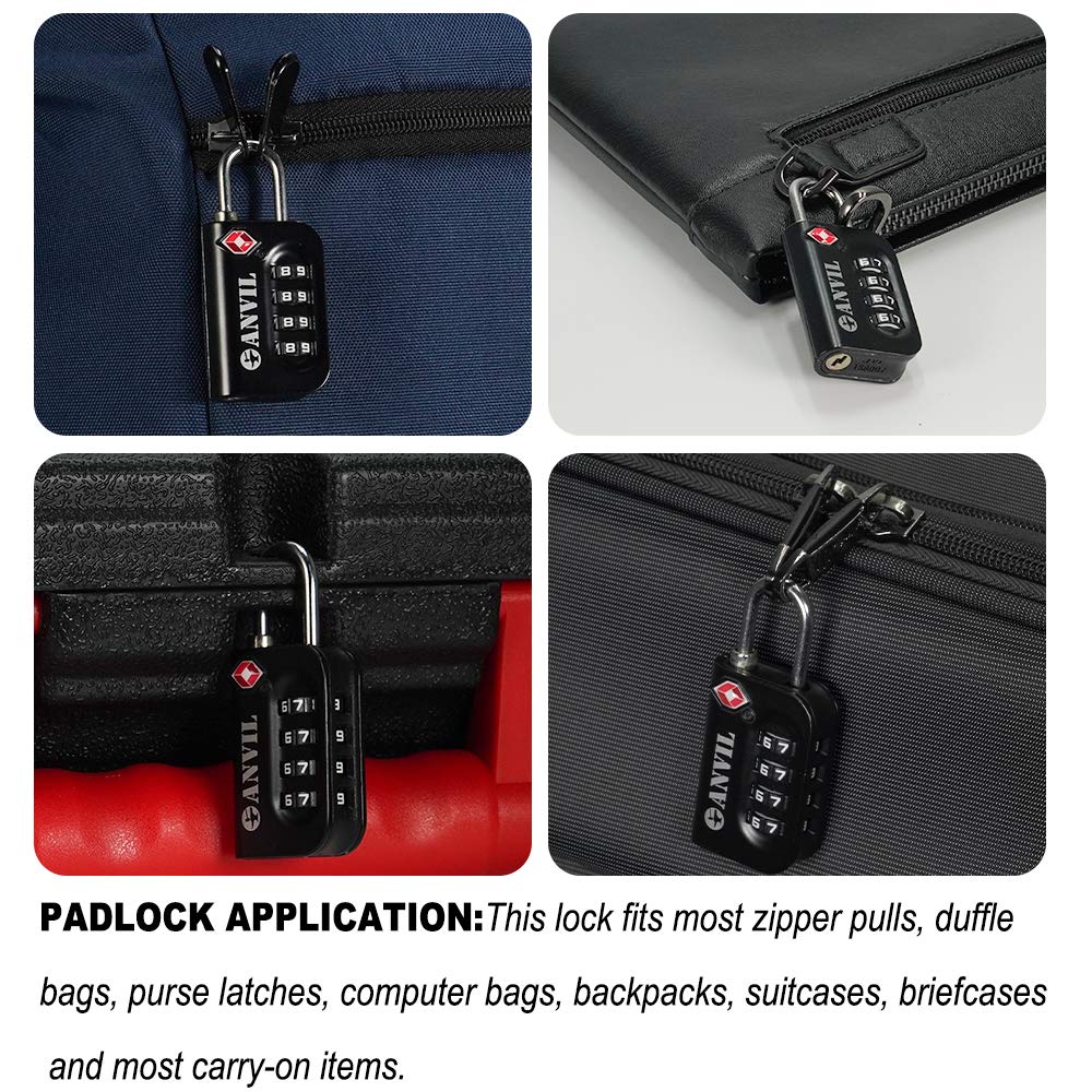 ANVIL TSA Approved Luggage Lock - 4 Digit Combination Lock with 10,000 Security Codes, Easy-Read Dial for Suitcases, Backpacks & Travel Bags | Ideal for Airports, Gym Lockers & Student Use