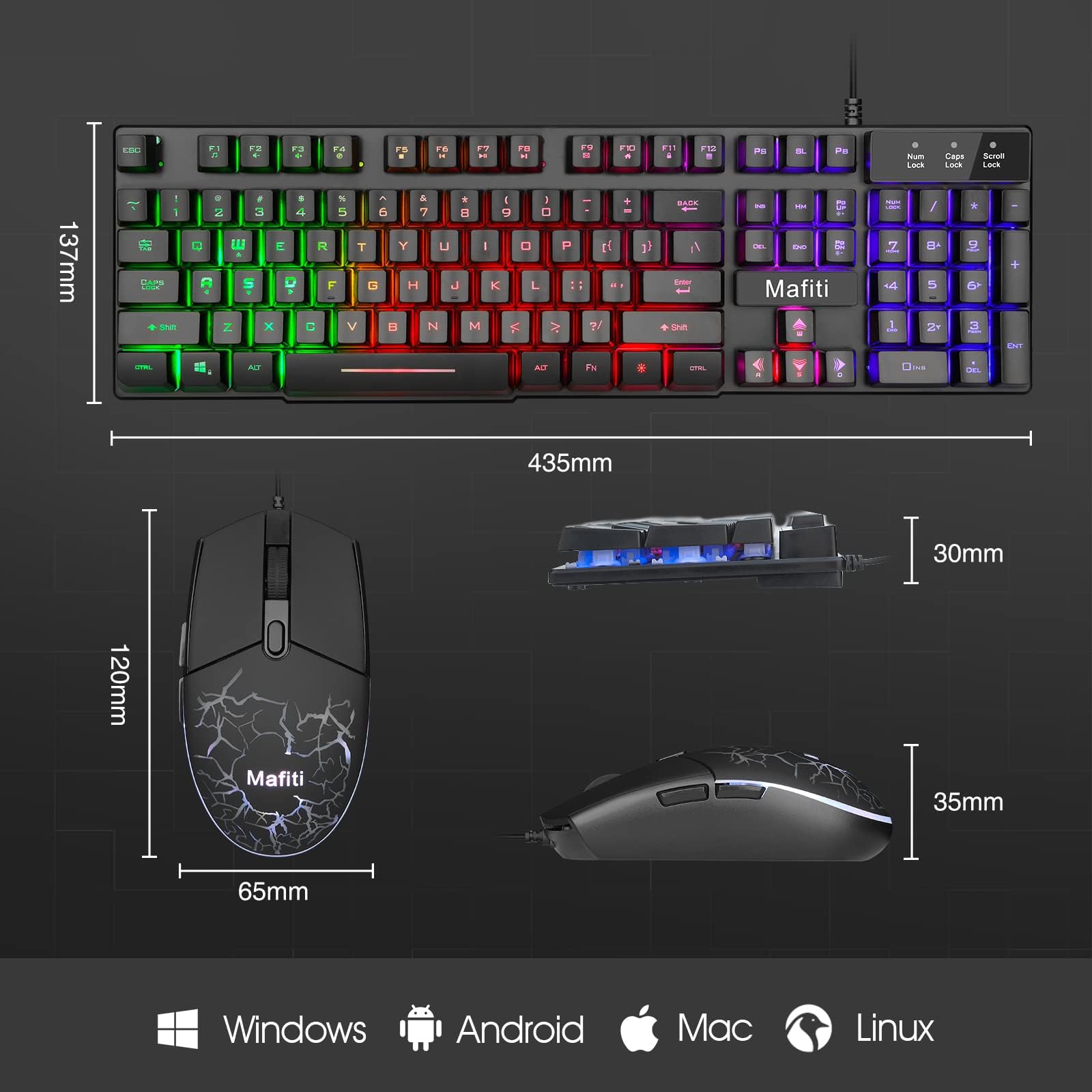 Mafiti RK101 RGB Backlit Wired Keyboard and Mouse Combo for PC, Mac, Laptop, Desktop - Gaming & Office Use with USB Connectivity | Perfect for Work, Gaming, and Home Computing