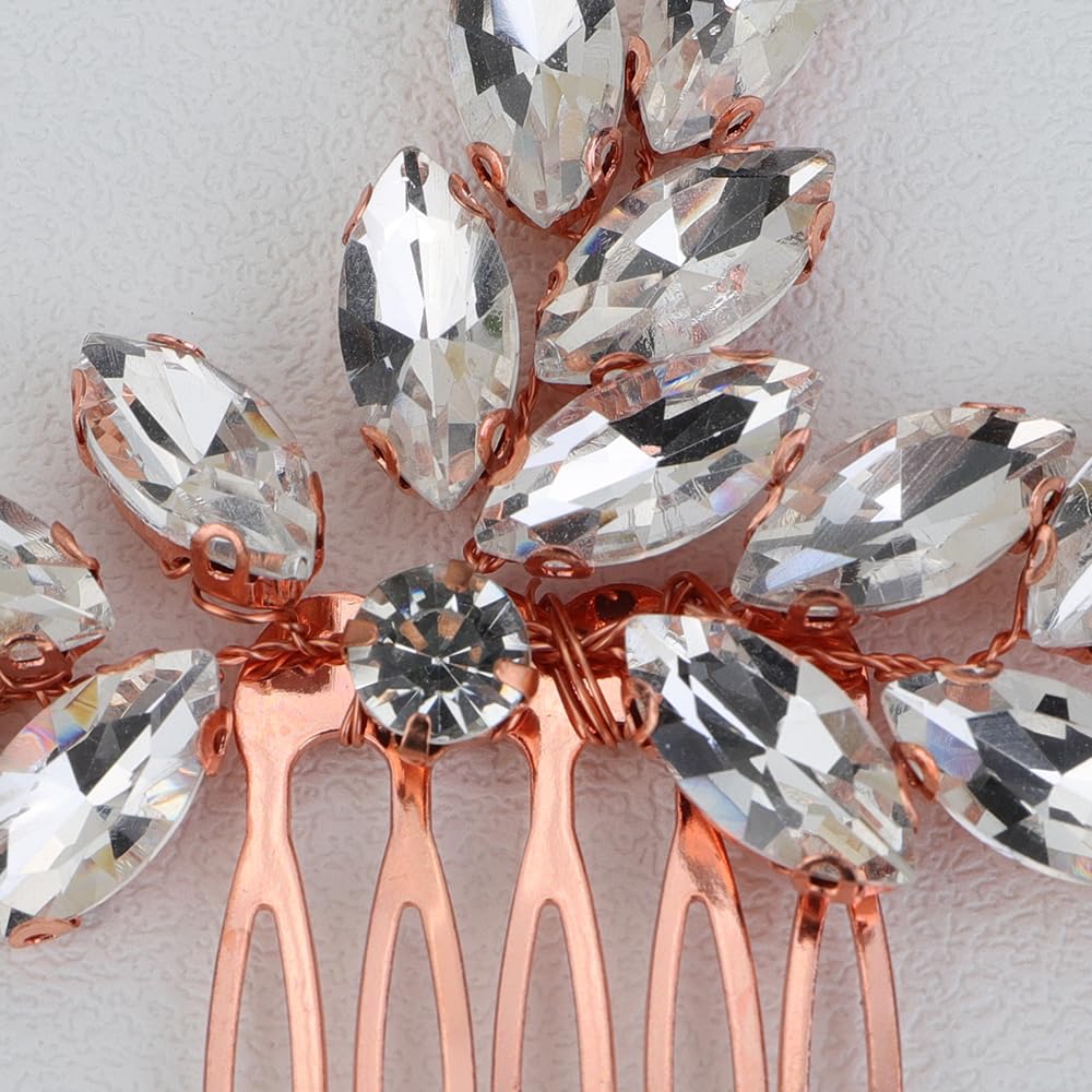 JWICOS Rose Gold Bridal Hair Comb with Shining Crystal Rhinestones - Elegant Wedding Hair Accessory for Brides & Bridesmaids - Perfect for Weddings, Proms & Special Occasions