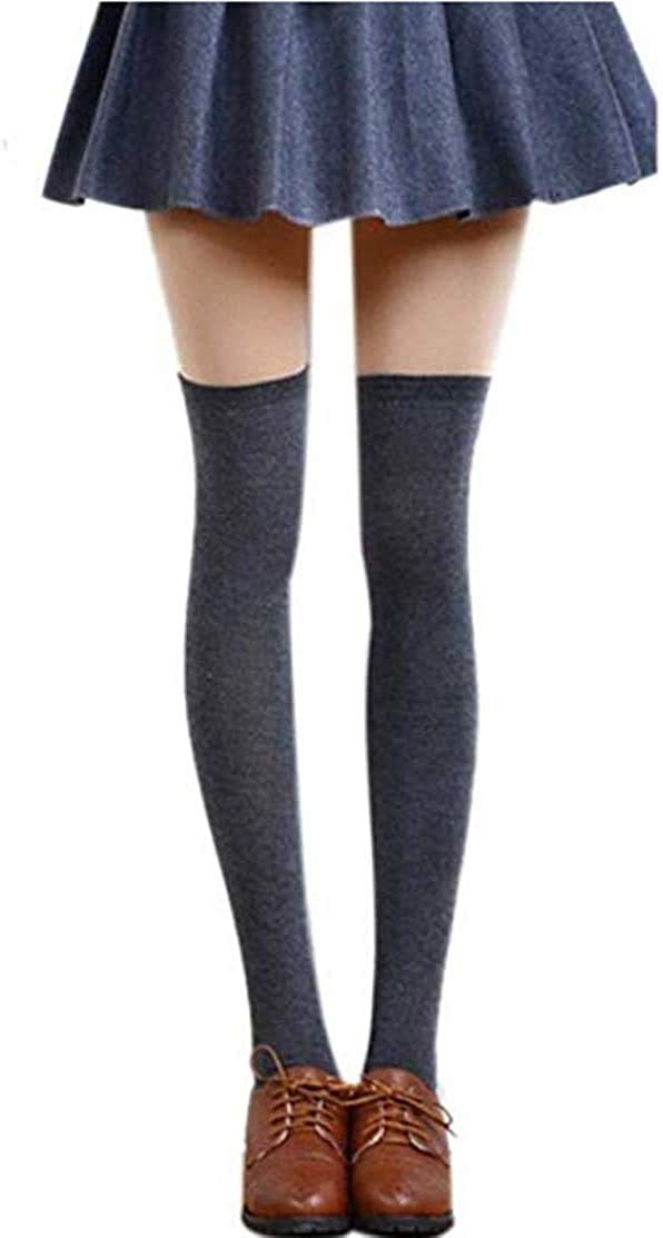 Honganda Women's Cotton Thigh High Socks - Warm Over Knee Stockings for Winter, Solid Colors, Sexy Long Socks for Casual, Office, and Date Night Outfits