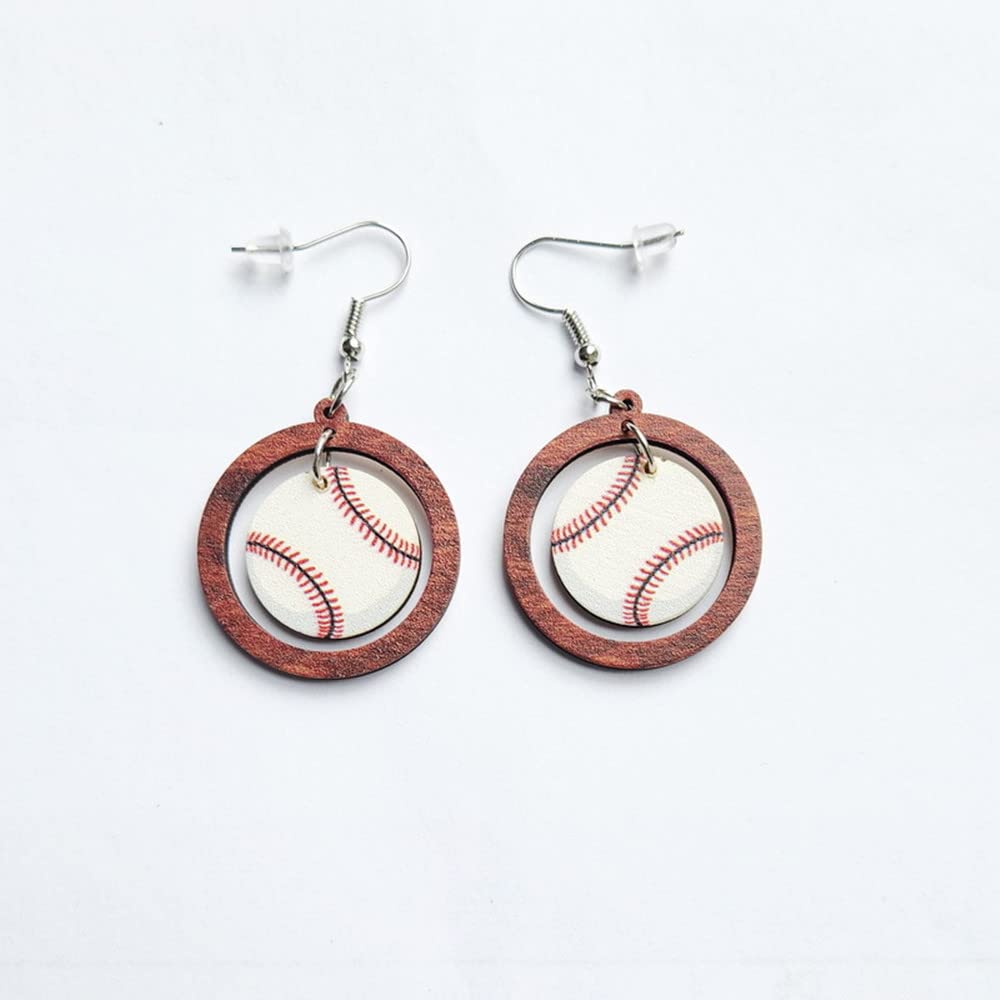 Wooden Sports Ball Drop Earrings - Football, Basketball, Baseball, Soccer & Volleyball Hollow Print Dangle Earrings for Women - Perfect Gift for Sports Fans & Players - Great for Holidays, Games & Casual Wear