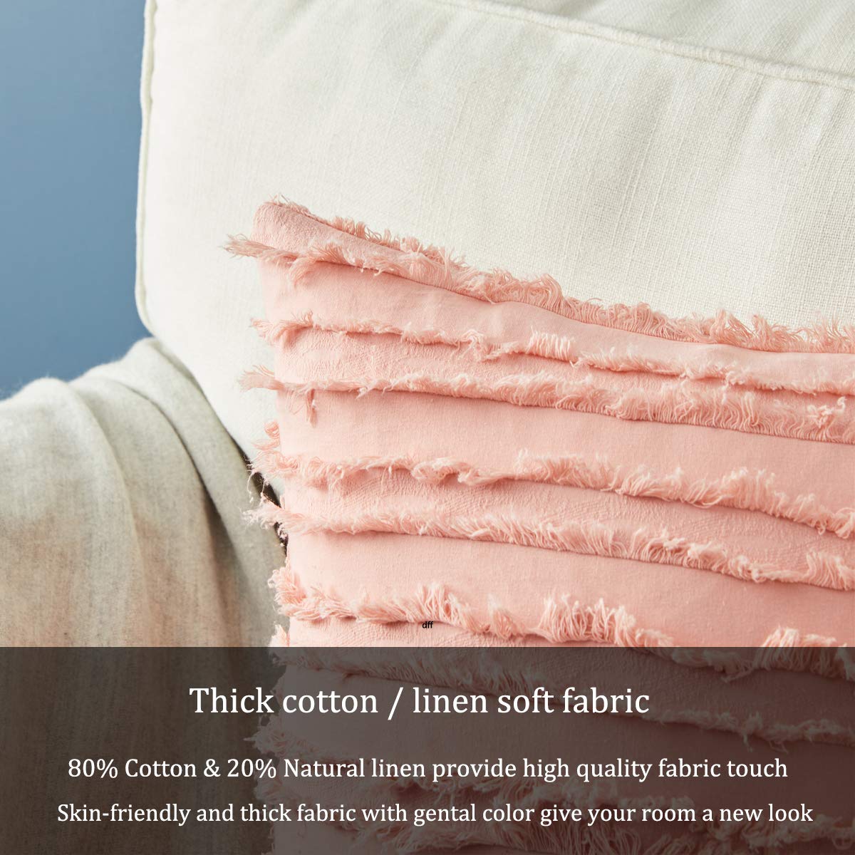 GIGIZAZA 24x24 Inch Decorative Throw Pillow Covers - Blush Pink Square Cotton Couch Pillow Covers for Sofa, Boho Cushion Pillows - Perfect for Living Room, Bedroom & Home Decor