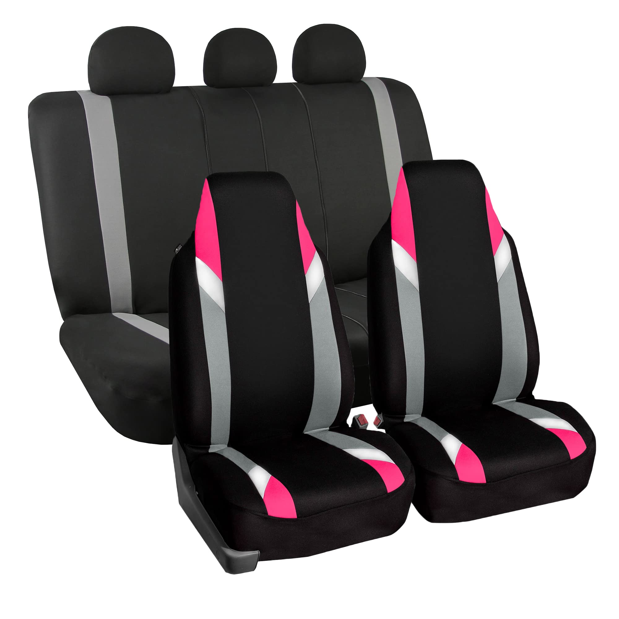 FH Group Universal Fit Car Seat Covers - Full Set Supreme Modern Pink, Airbag Compatible, 1-Piece Front & Split Bench Rear Seat Protector for SUV, Sedan | Perfect for Road Trips, Daily Commute & Pet Protection