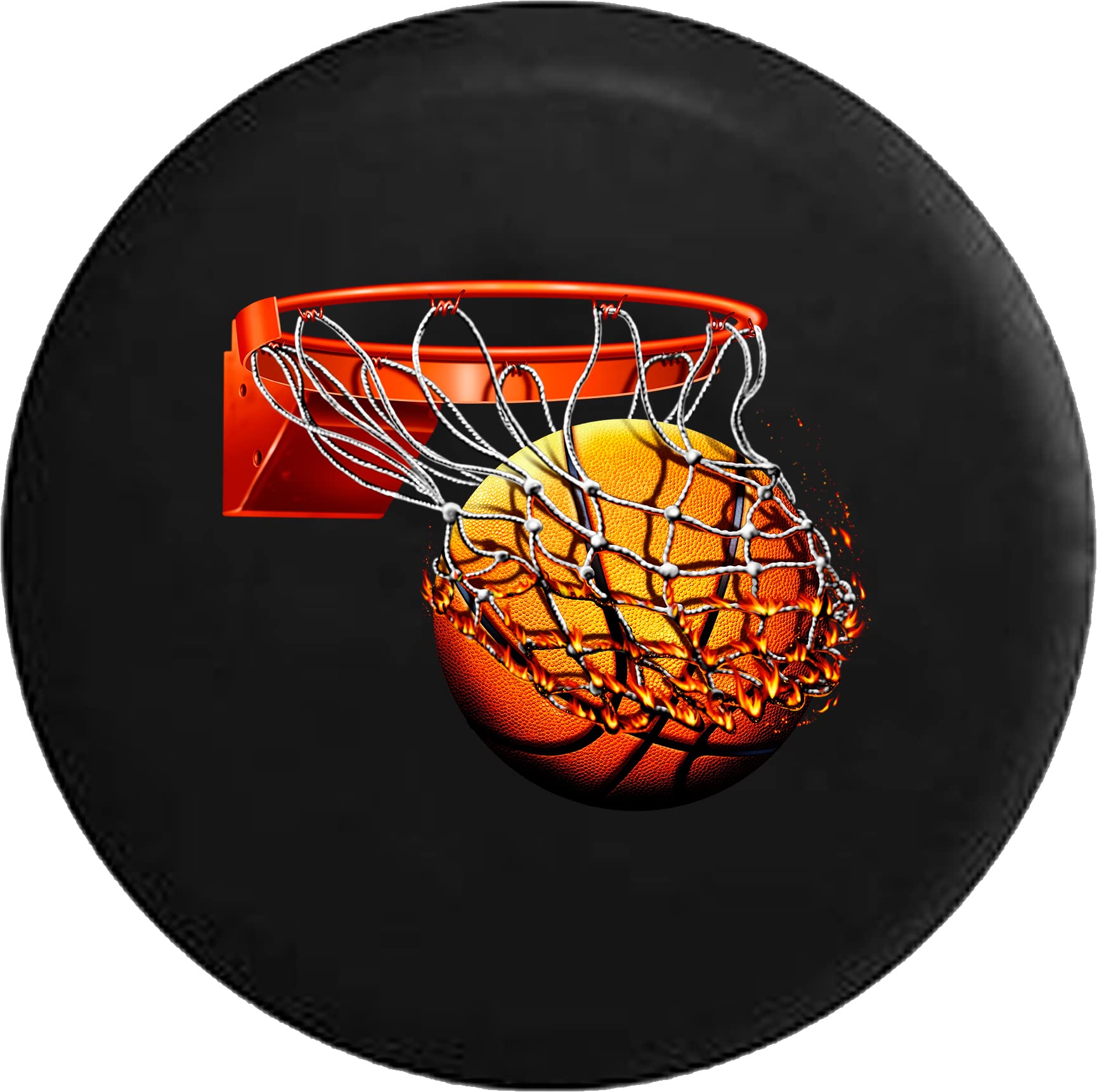 30 Inch Funny Basketball Flaming Black Spare Tire Cover - Thick PVC Leather Wheel Protector for Camper, SUV, Trailer, Truck & RV | Weatherproof Accessory for Outdoor Adventures & Road Trips