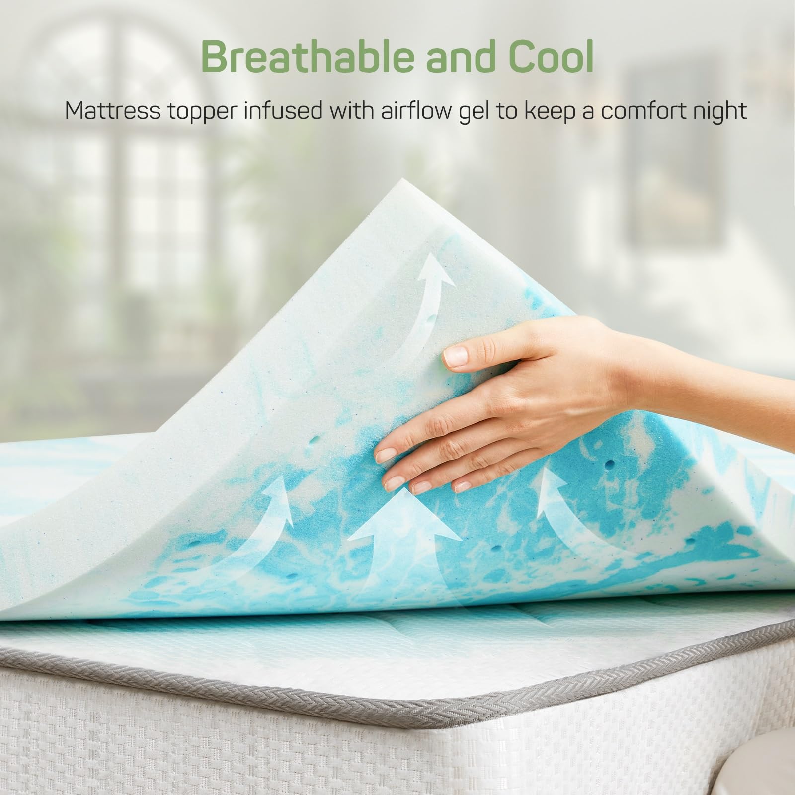 2 Inch Gel Memory Foam Mattress Topper Twin Size - CertiPUR-US Certified Cooling Mattress Pad with Ventilation for Back Pain Relief & Pressure Relief - Perfect for Guest Beds, Dorm Rooms & Home Comfort (Blue)
