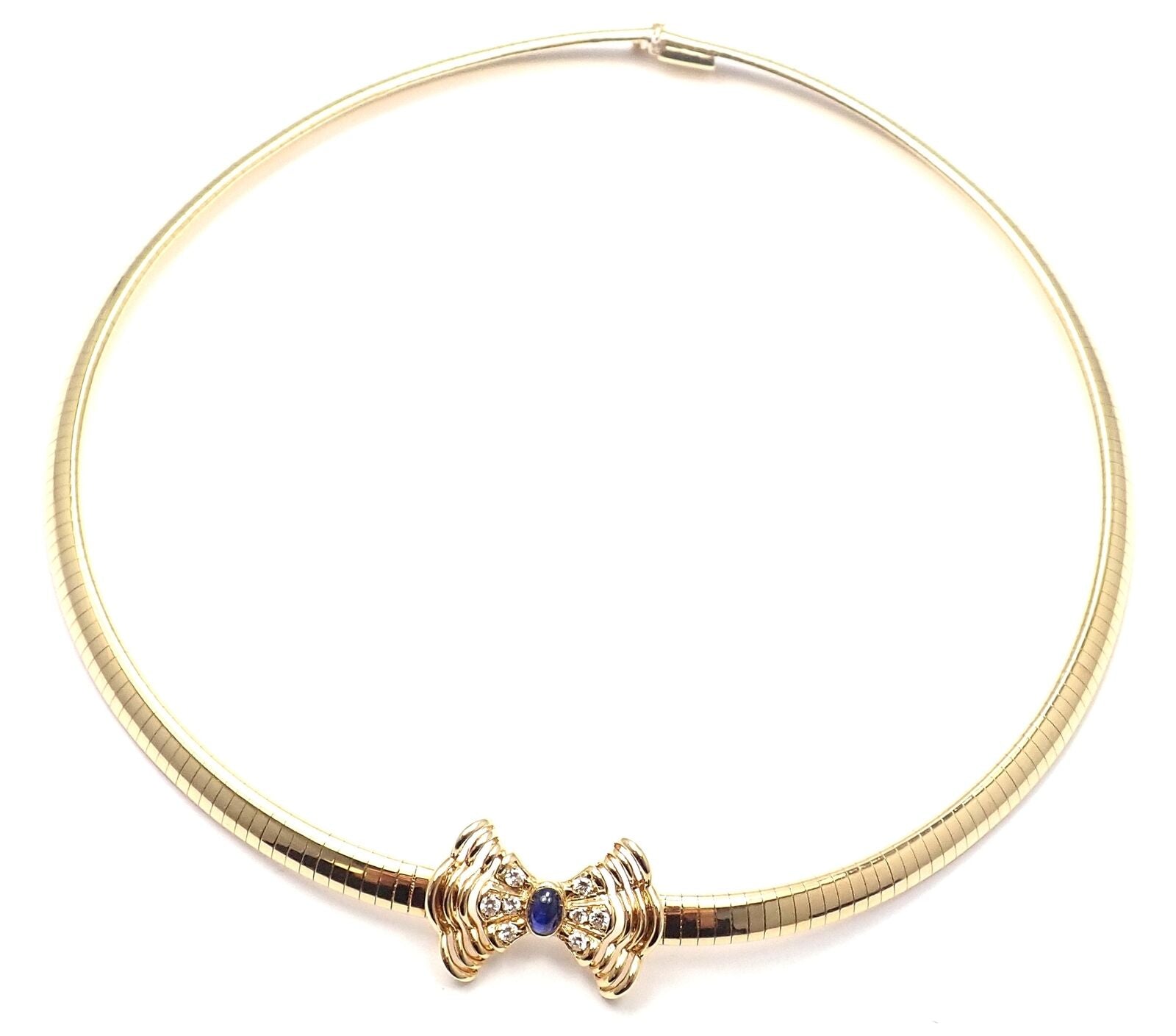 Authentic Christian Dior 18k Yellow Gold Diamond Sapphire Bow Necklace - Luxury Jewelry for Women, Perfect for Weddings, Parties & Special Occasions