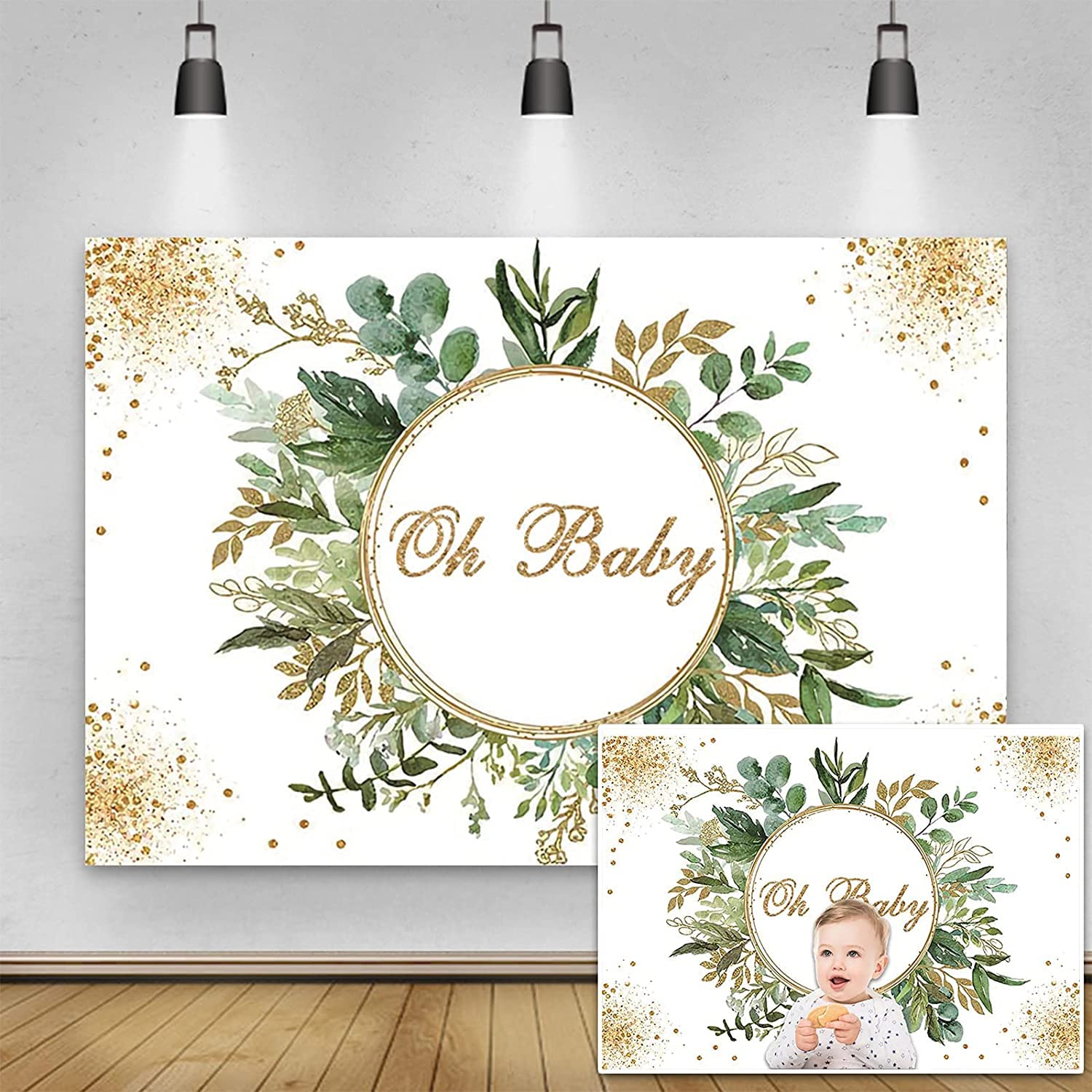 Yeele 10x8ft Baby Shower Backdrop - Gender Neutral Green Leaves Photography Background for Newborn, Birthday Party Decorations - Vinyl Cake Table Banner & Studio Props - Perfect for Baby Showers, Birthdays, and Photo Studios
