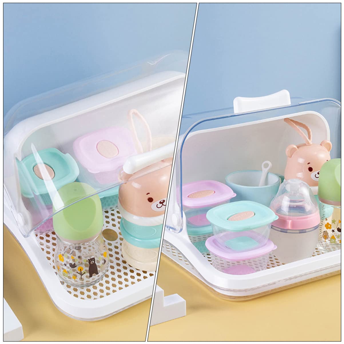 Cabilock 1-Piece White Drying Box & Storage Organizer for Baby Bottles, Cups, Snacks - Dustproof Drainer for Kitchen Countertop & Nursery Organization