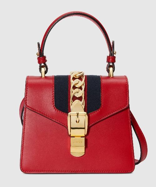 Gucci Sylvie Leather Mini Top Handle Bag in Hibiscus Red - Luxury Crossbody Purse for Women, Perfect for Parties, Dates & Everyday Use