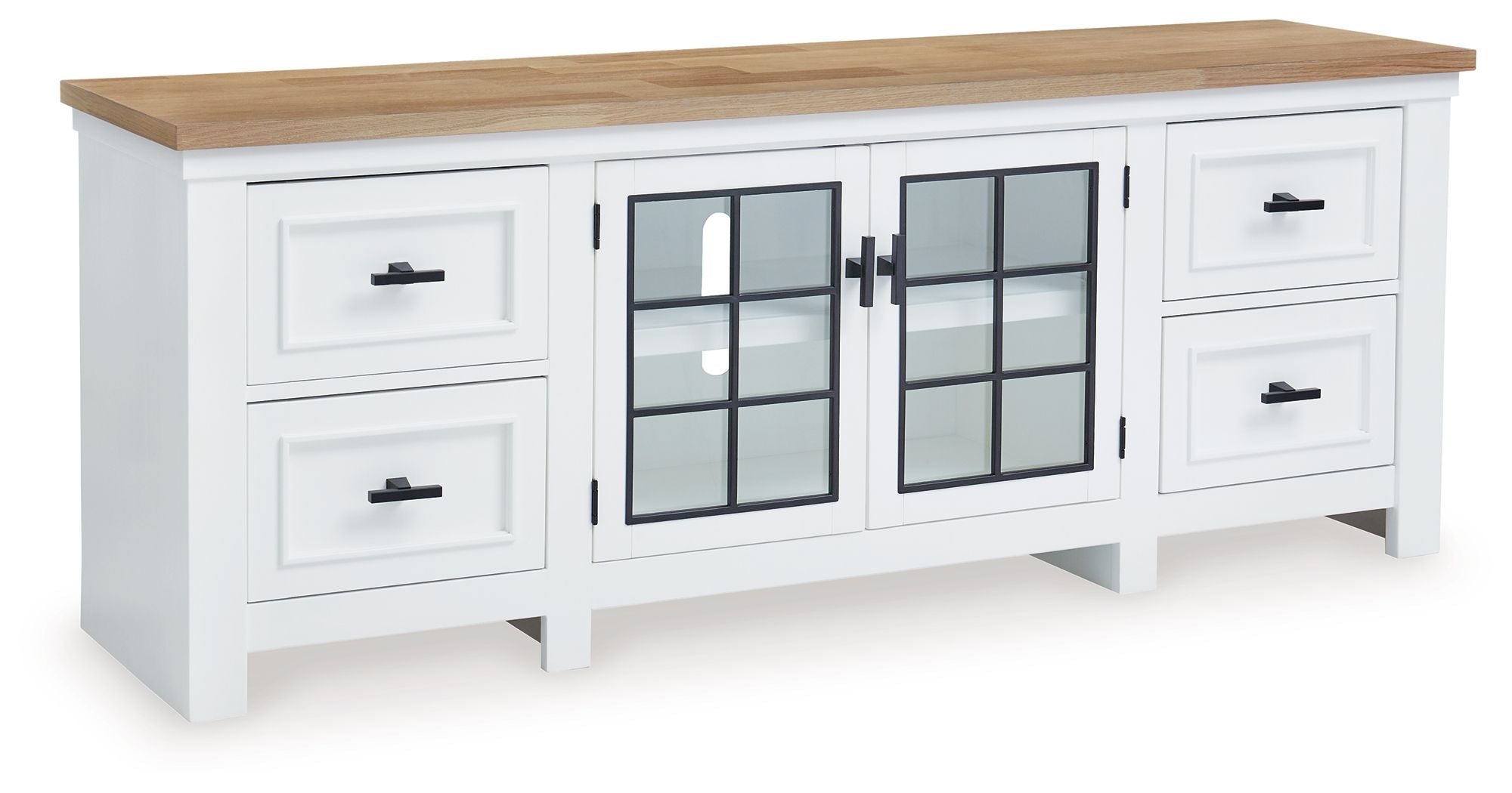 Ashbryn White & Natural Extra Large TV Stand for Living Room - Modern Entertainment Center with Ample Storage Space for TVs up to 80 inches