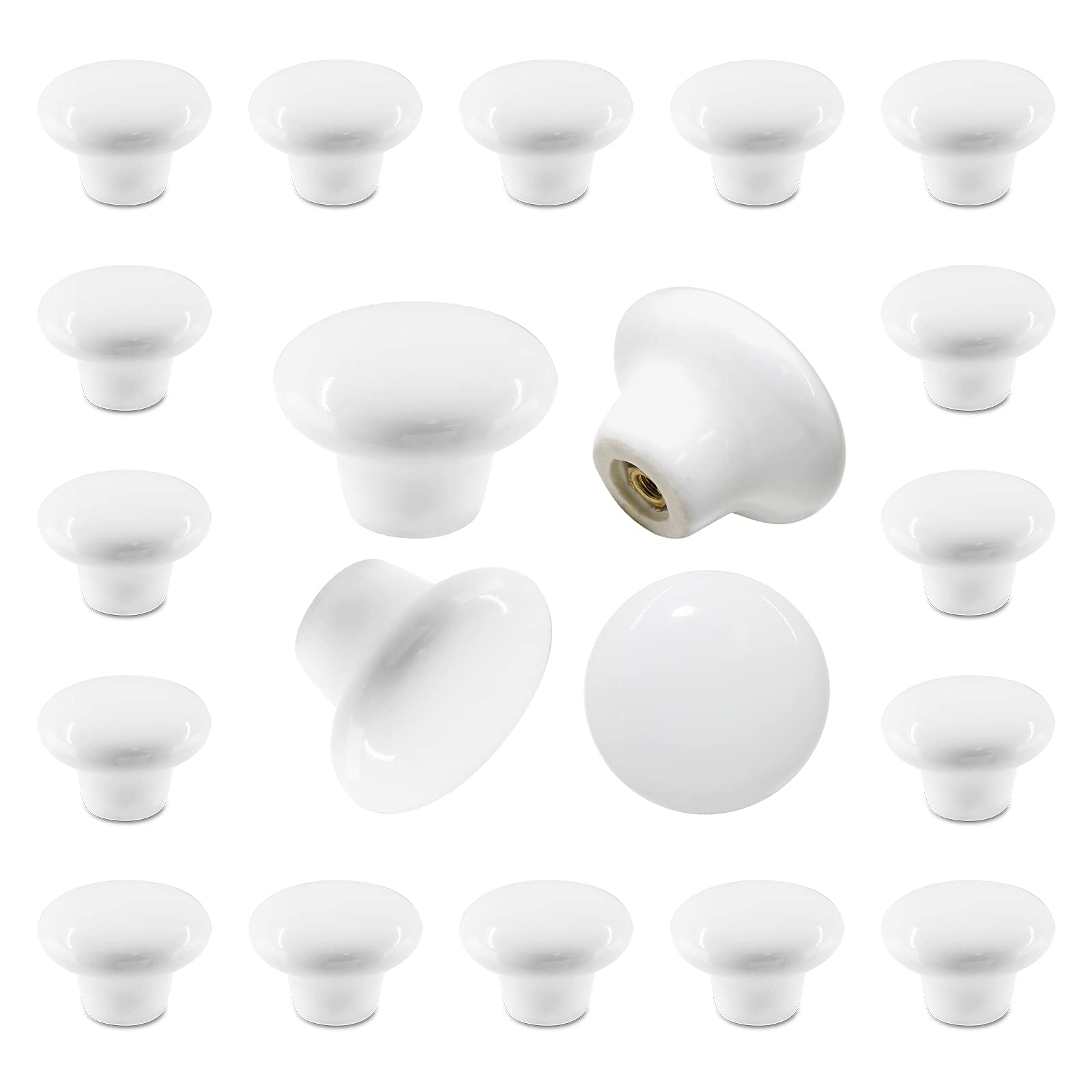 Uenhoy 20 Pack White Ceramic Cabinet Knobs - 1.25