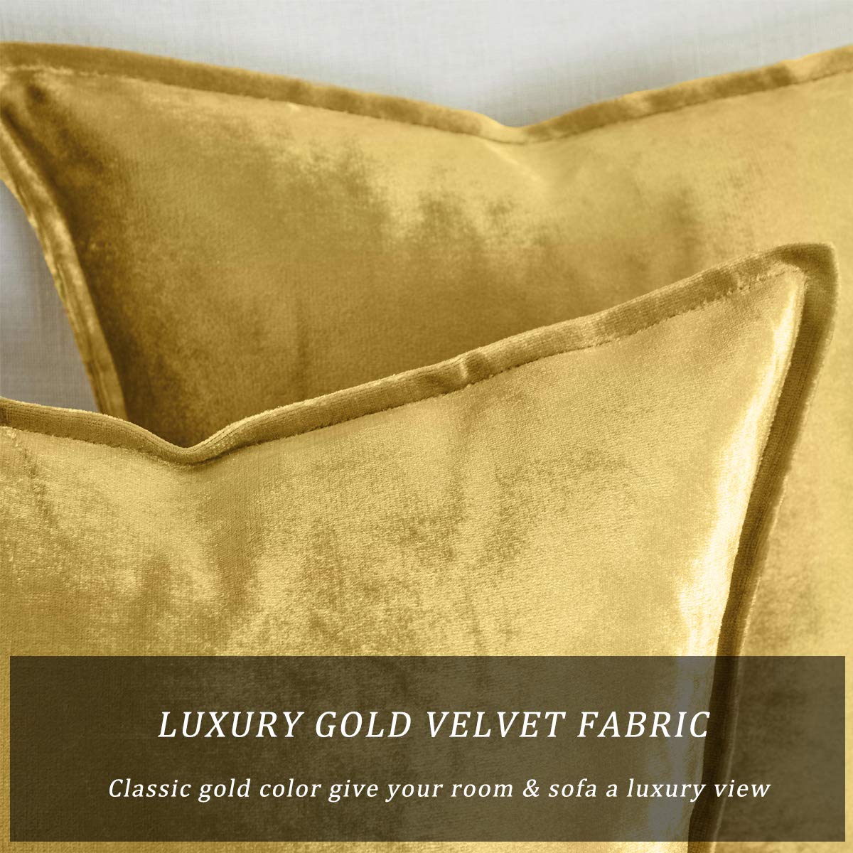 Luxury Gold Velvet Decorative Throw Pillow Covers 24x24 Inch - Soft Square Couch Sofa Pillow Covers Set of 2 for Living Room, Bedroom & Home Decor - Elegant & Stylish Accent Pillows for Sofa, Bed, Chair