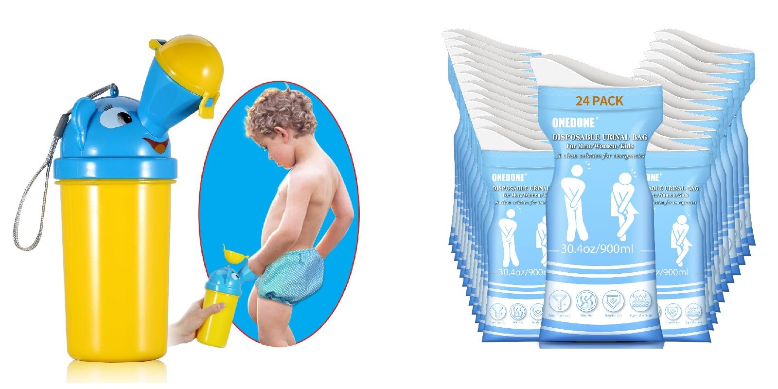 Disposable Portable Urinal for Kids, Boys, Men & Women - 24 Pack Travel Pee Cups & Emergency Urinal Bags for Camping, Road Trips & Hospitals