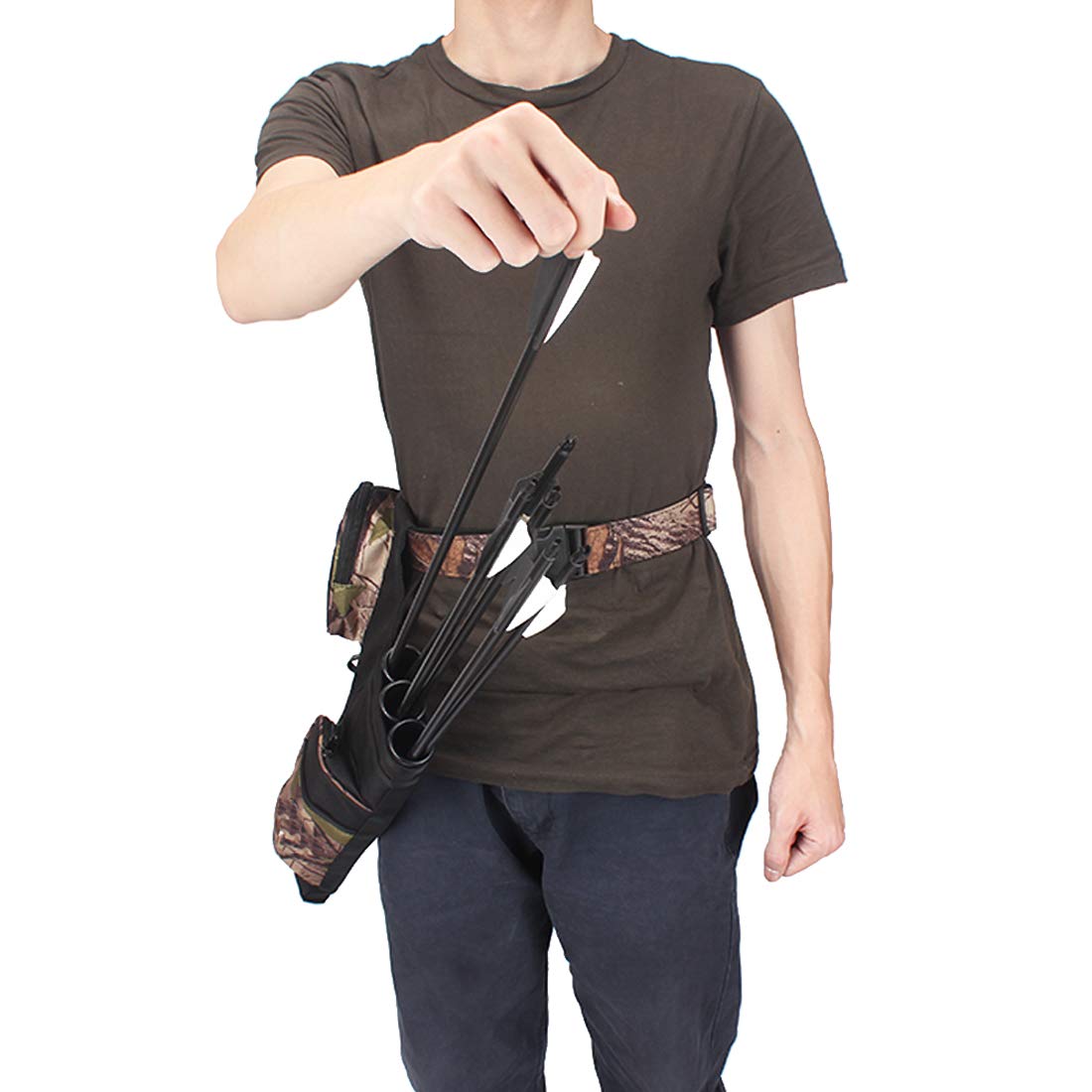 KRATARC 3-Tube Adjustable Waist Quiver for Archery - Camouflage Hip Arrow Holder with Pockets & Belt - Perfect for Hunting, Target Practice & Outdoor Sports (Camo)