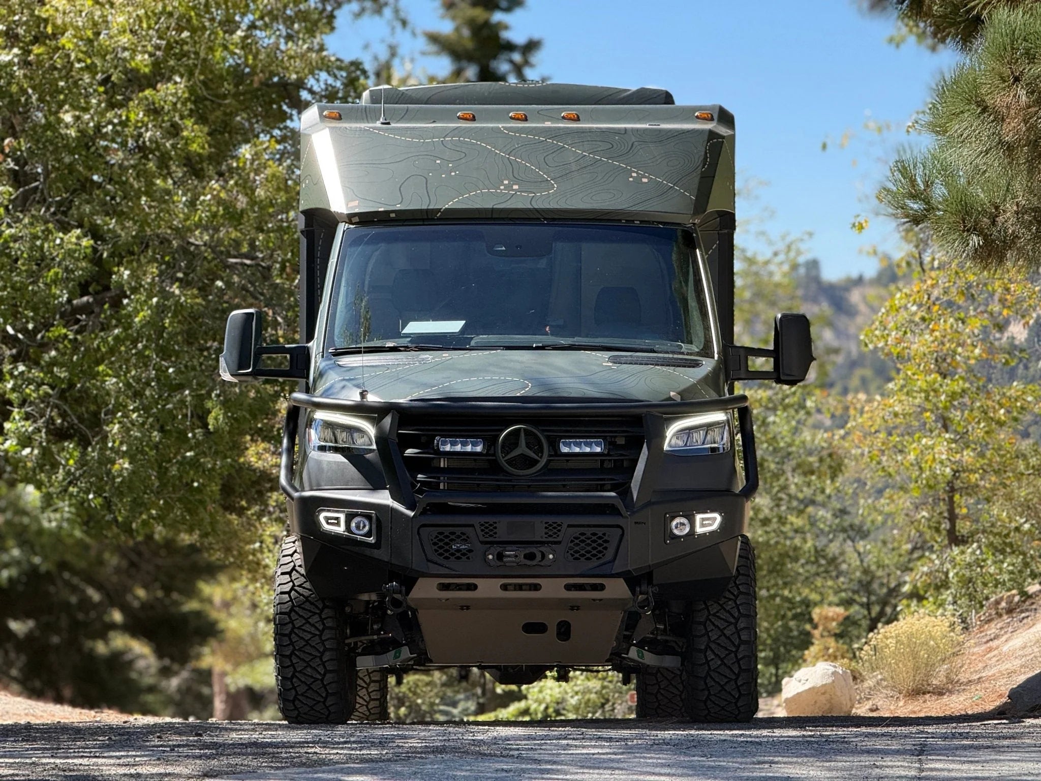 Owl Ridgeline MAX Front Bumper with Skid Plates for 2019-2023 Mercedes Sprinter Van 2500 3500 - Heavy Duty Off-Road Protection for Adventure Vans & Overlanding Vehicles