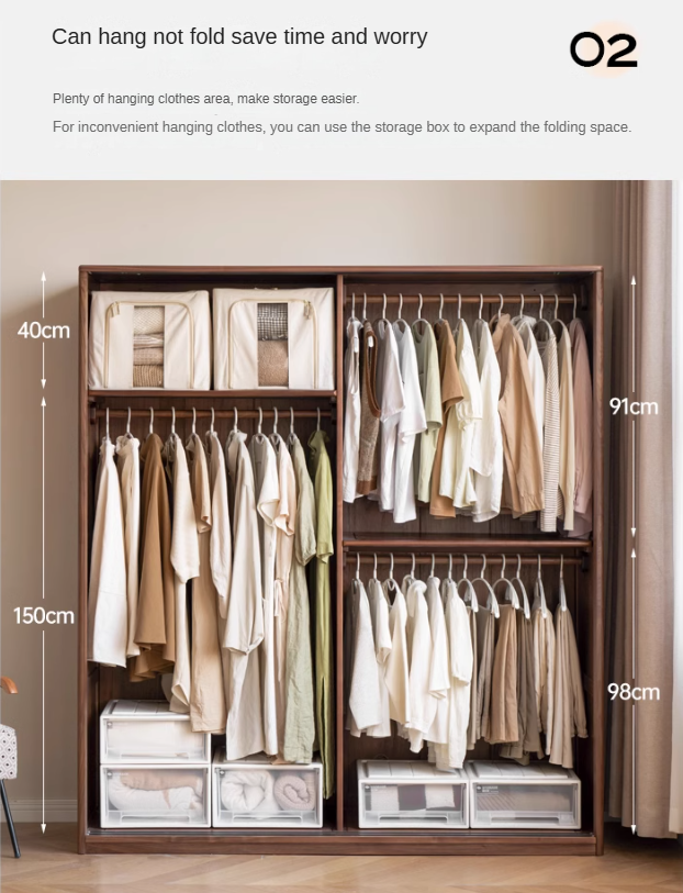 Premium Black Walnut Solid Wood Sliding Door Wardrobe Closet - Modern Bedroom Storage Solution for Home & Office Organization
