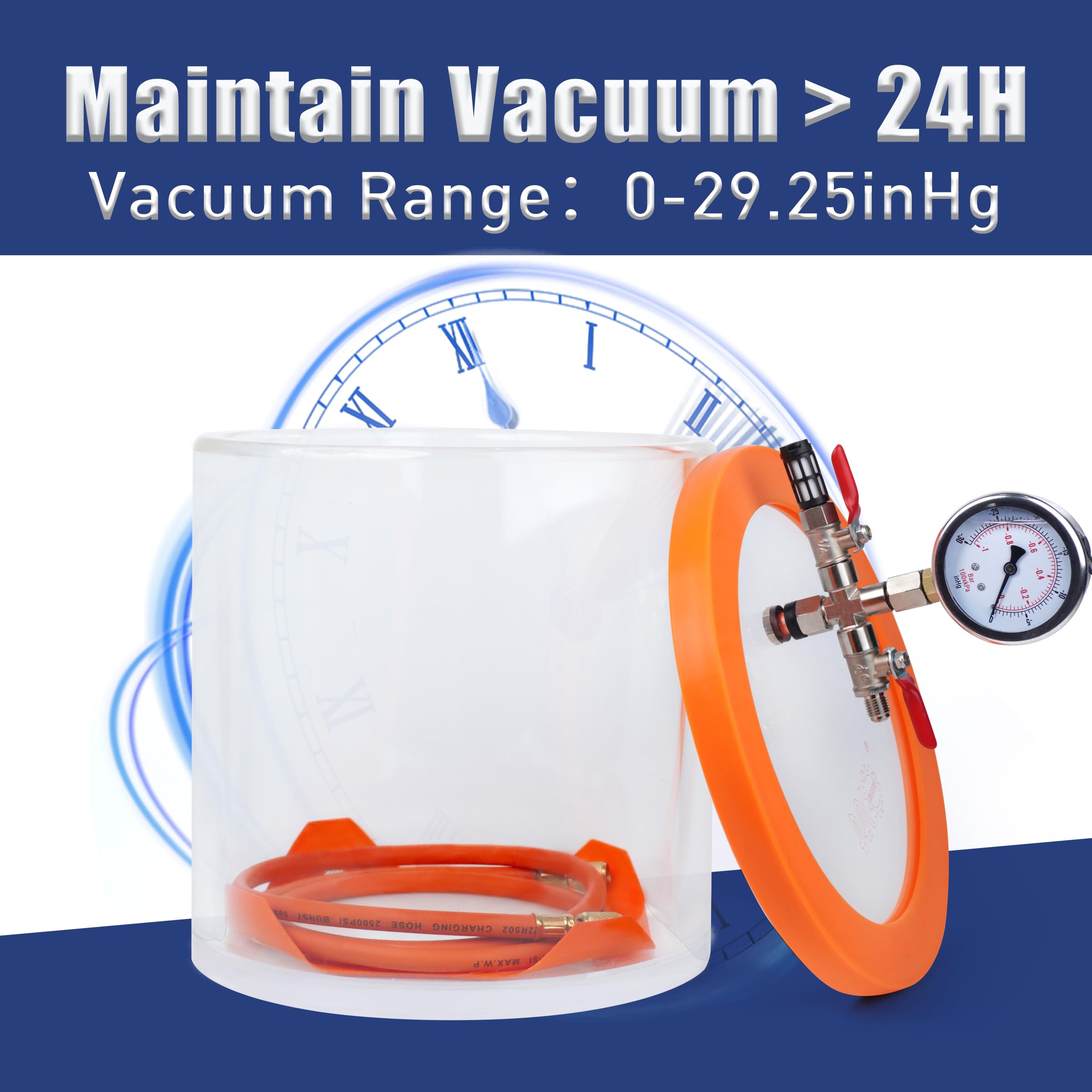 BACOENG 3 Gallon Vacuum Chamber Kit for Resin, Silicone & Epoxy Degassing - Clear Acrylic Vacuum Pot for Mold Making, Casting & DIY Crafts (Perfect for Jewelry, Art Projects & Industrial Applications)
