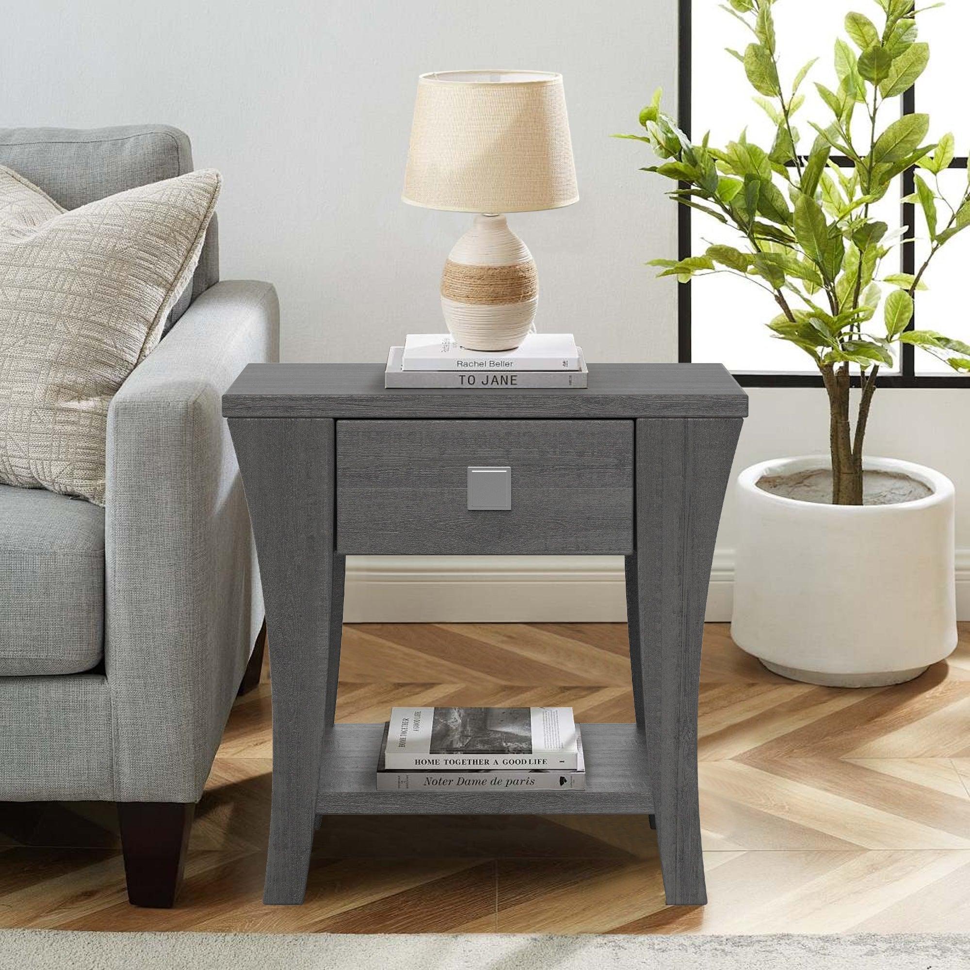 Furniture of America Amity End Table - Modern Gray Side Table for Living Room, Bedroom, or Office - Perfect for Lamps, Books, and Decor