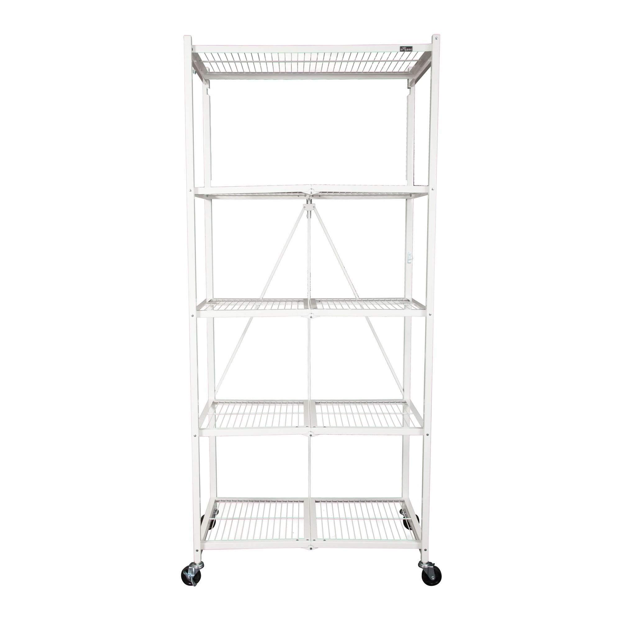 Foldable 5-Tier Storage Shelf with Wheels - No Assembly Needed, White & Multiple Colors - Space-Saving Organizer for Home, Kitchen, Office, Garage & Dorm Room