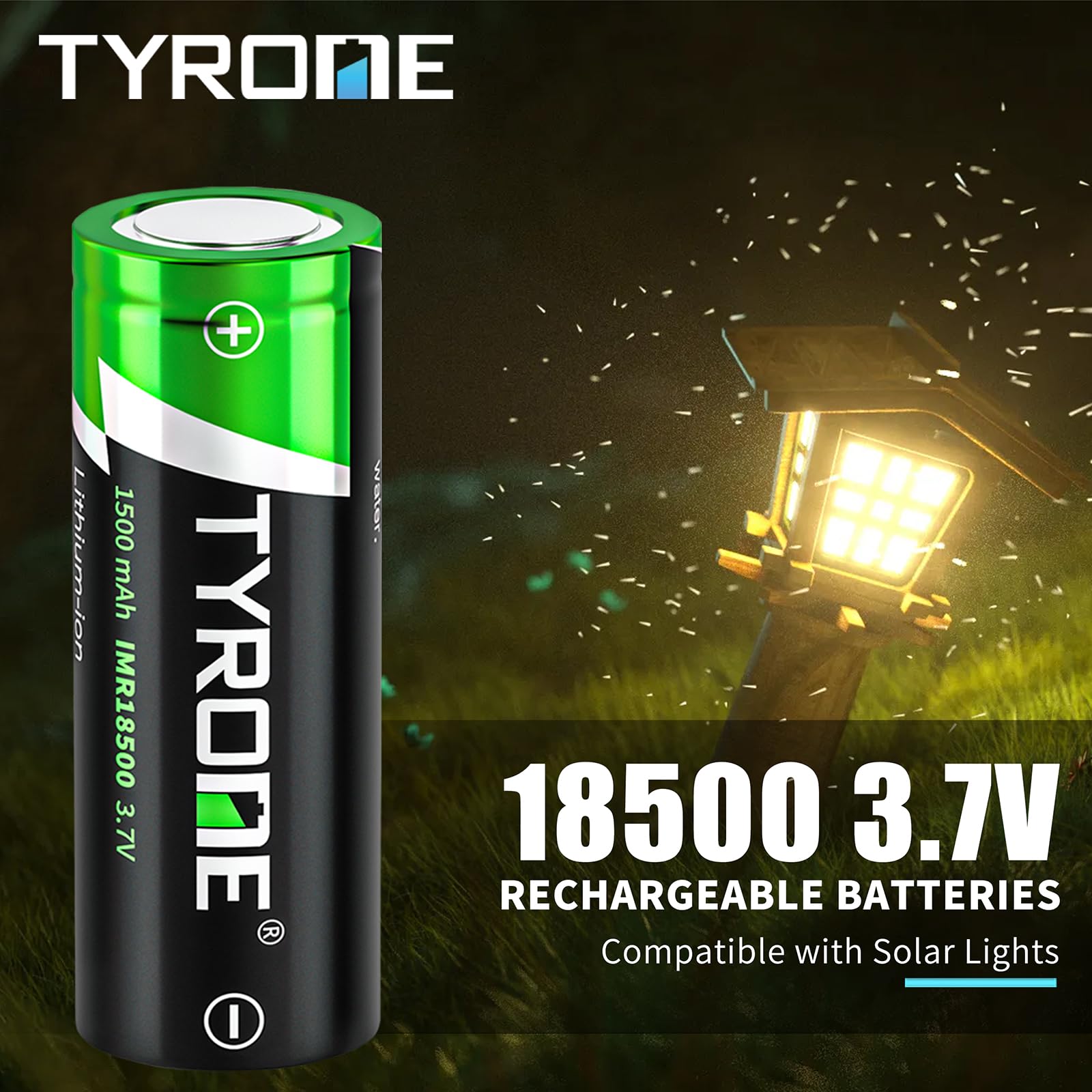 Tyrone 18500 Rechargeable Batteries 4-Pack with Smart Charger - 1500mAh 3.7V Flat Top Lithium Batteries & 2-Port USB Charger for Flashlights, Vape Mods, and Electronic Devices
