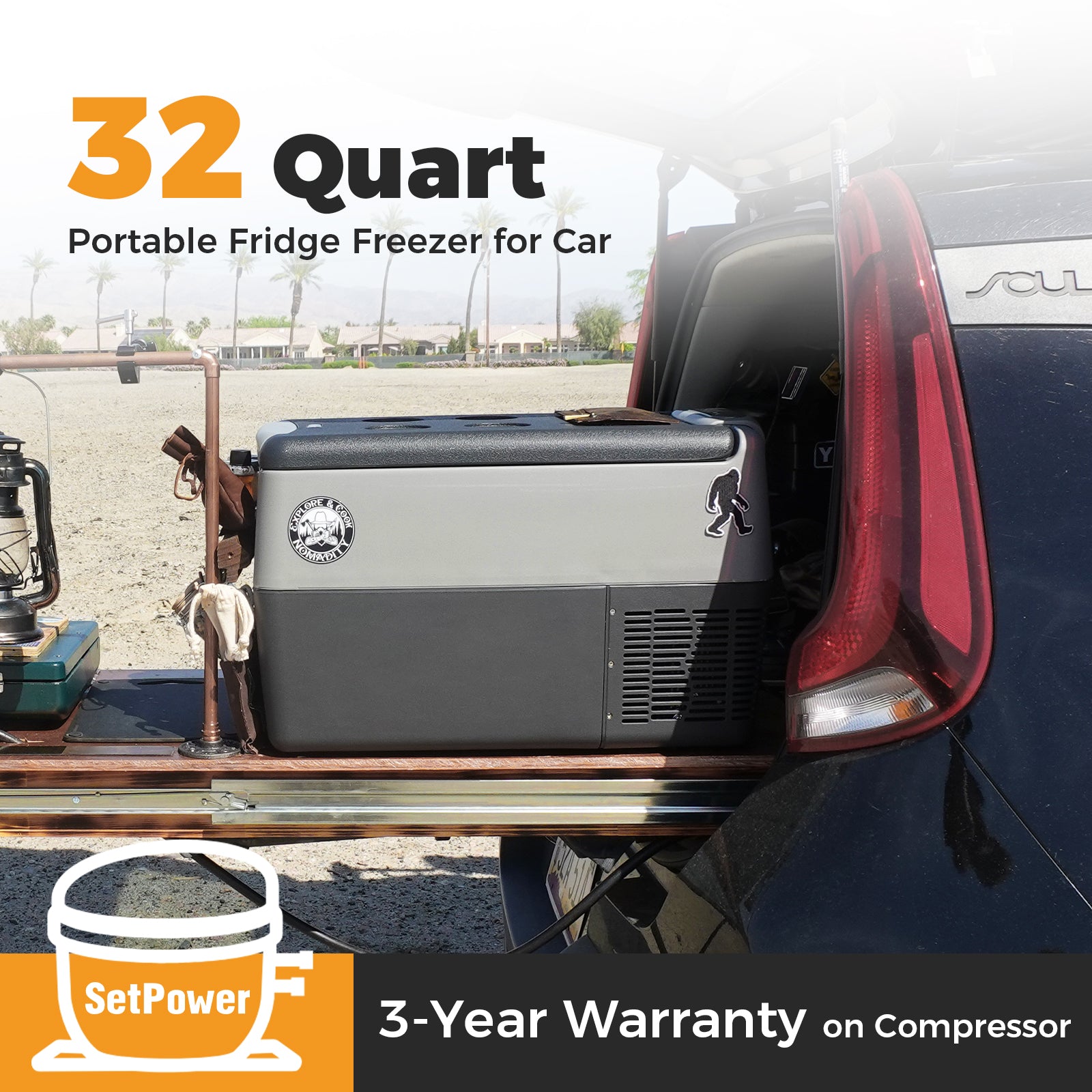 Setpower AJ30 12V Portable Car Refrigerator - 32Qt Compact Freezer for Semi Truck & Heavy Duty Vehicles - Perfect for Road Trips, Camping & RV Travel