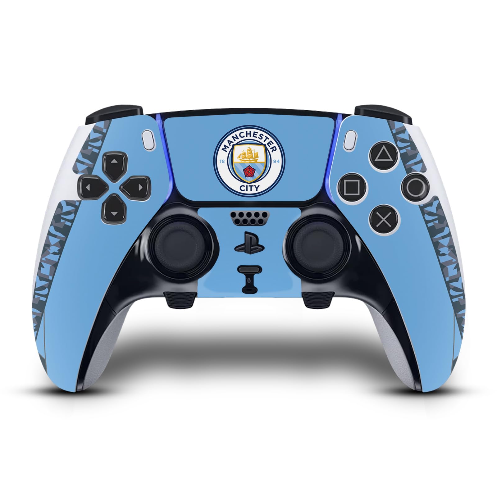 Official Manchester City FC 2024 Champions Vinyl Skin Decal for Sony PlayStation 5 PS5 DualSense Edge Controller - Premium Gaming Accessory for Man City Fans - Perfect for Home Gaming Setup & Showcasing Team Pride