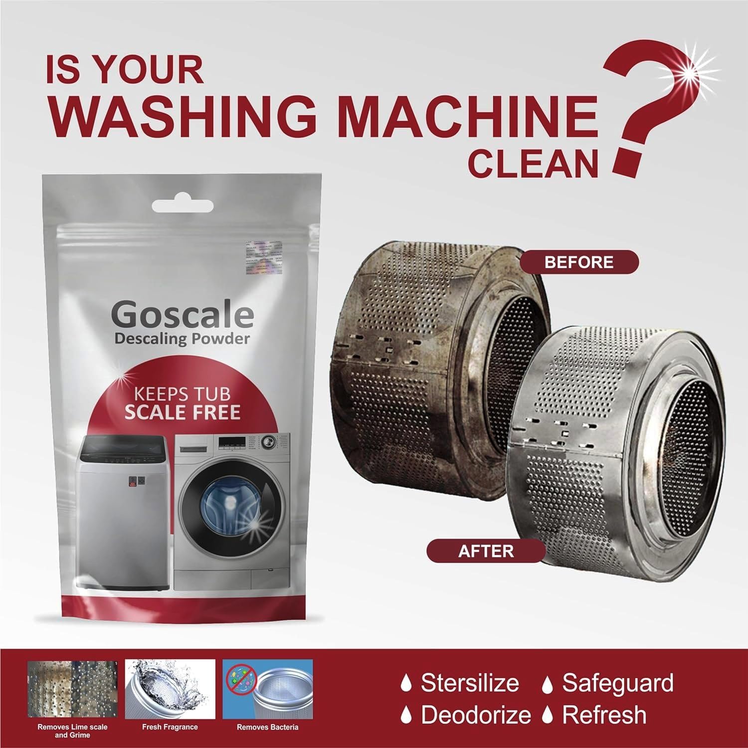 LG Washing Machine Descaler Powder - Compatible with Front Load & Top Load LG Washers, 100g Drum Cleaner (Pack of 5) | Removes Limescale & Odors for Fresh Laundry | Perfect for Regular Washer Maintenance & Deep Cleaning