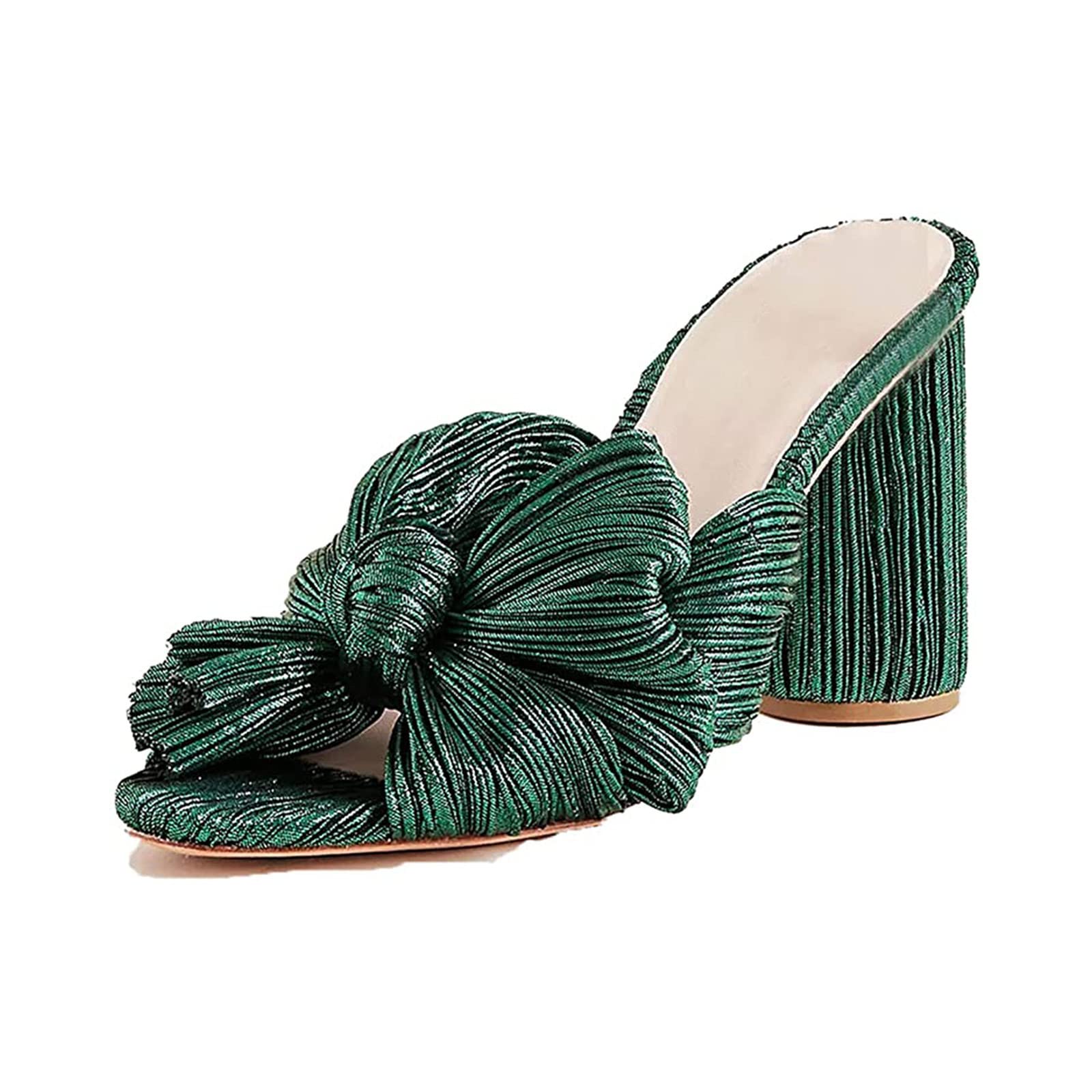 Women's Fashion Sandals with Thick Heel & Bow Design - Retro Buckle Silk Sandals for Ladies - Comfortable Silver Beach Sandals & Funny Slippers - Perfect for Summer Outings, Beach Vacations and Casual Wear