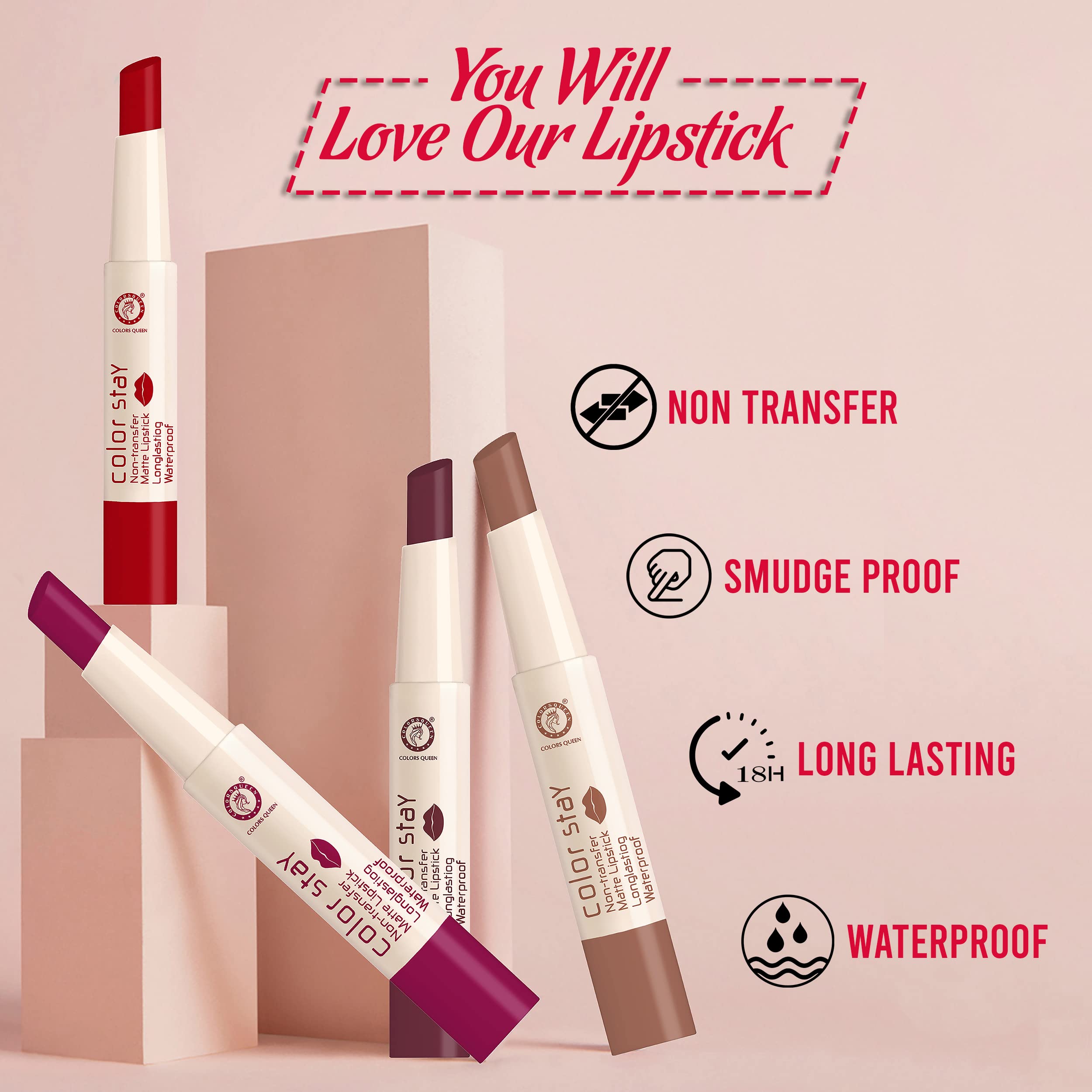 COLORS QUEEN Matte Lipstick - Bridal Maroon & Hot Red Long-Lasting Lip Makeup | Perfect for Weddings, Parties & Special Occasions
