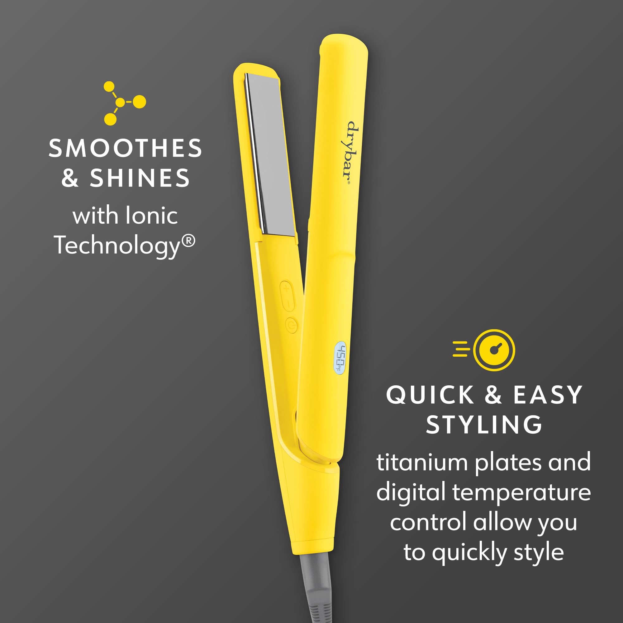 Drybar The Tress Press Straightening Iron with Ionic Technology - Smooth, Shiny Hair Styler for Straightening & Curling - Perfect for Salon-Quality Waves, Curls & Sleek Styles at Home or On-the-Go