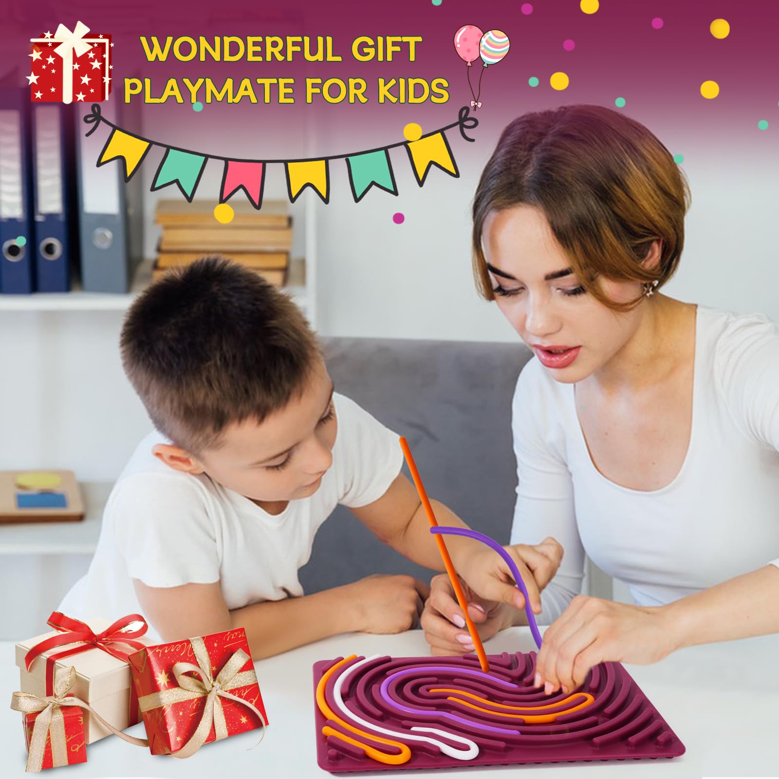 Double-Sided Silicone Sensory Fidget Board for Kids & Adults - Stress Relief, Anxiety, ADHD & Autism Therapy - Includes 20 Strings & Portable Storage Bag (Purple) - Perfect for Home, Office, Travel & Classroom Use