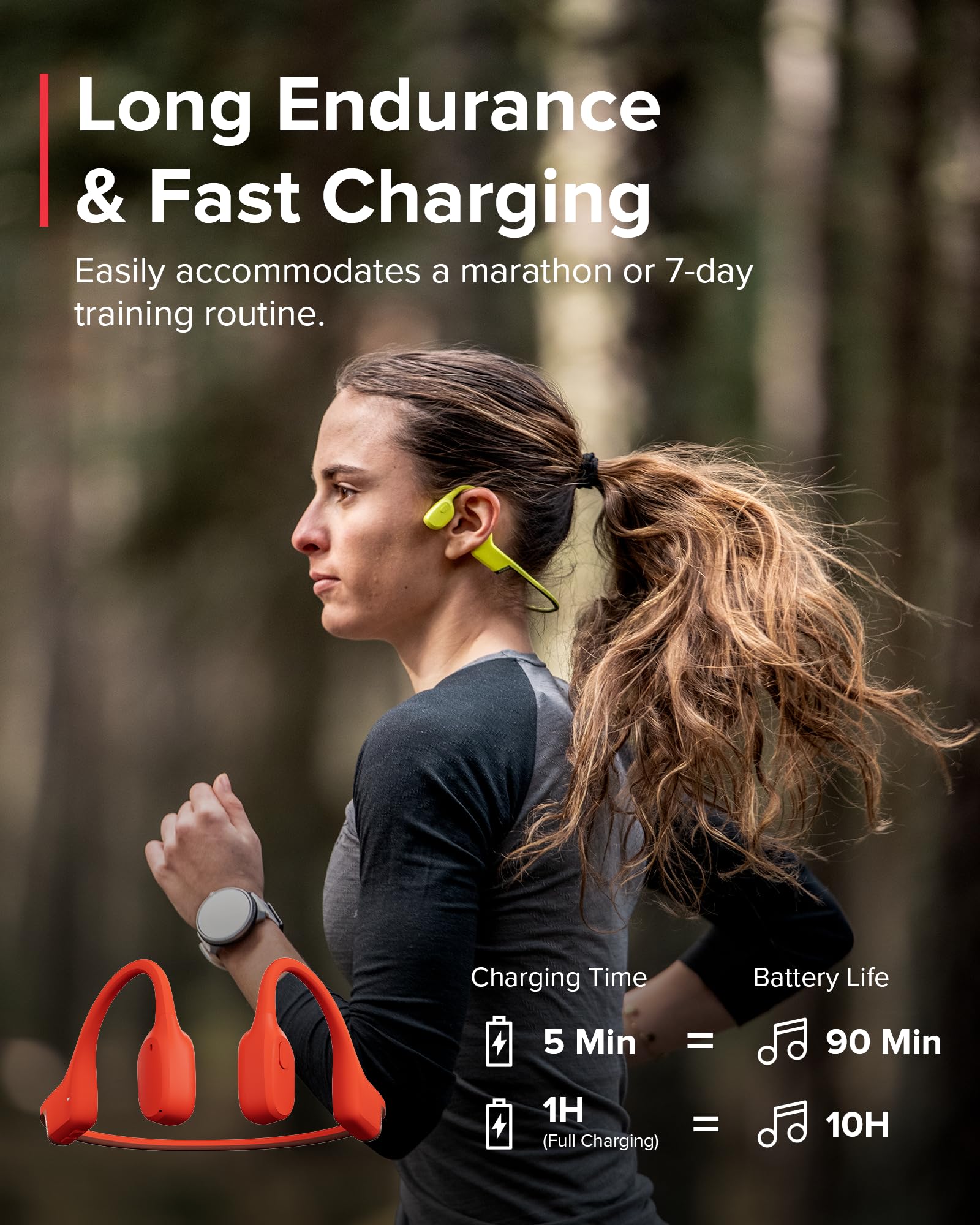 SUUNTO Sonic Open-Ear Bone Conduction Sports Headphones - Bluetooth Wireless Headset with Enhanced Bass, Multipoint Connection, 10H Playtime & Fast Charging - Built-in Dual Mics, IP67 Waterproof, Lightweight Design (Red) - Perfect for Running, Cycling & Outdoor Workouts