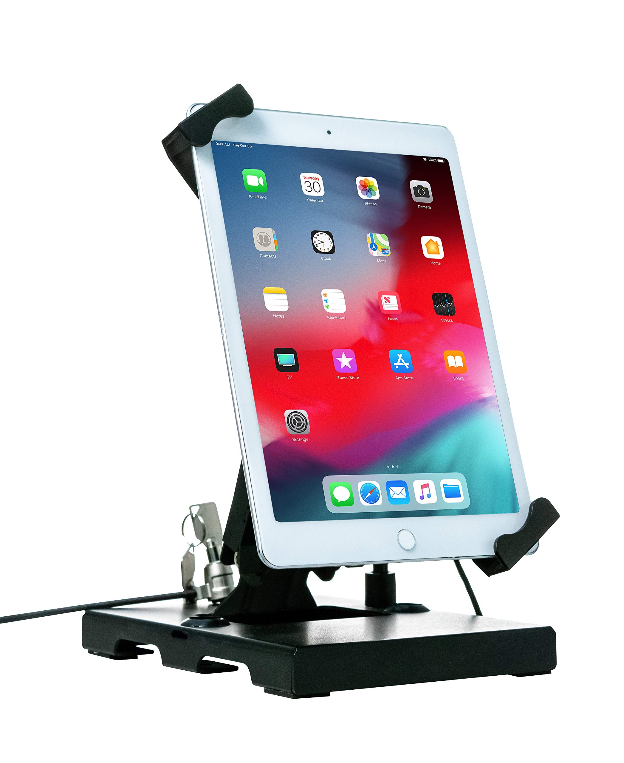 Foldable Tablet Security Stand - Universal Locking Enclosure with Steel Cable for 7-14 Inch iPads & Tablets | Anti-Theft Display Stand for Retail Stores, Restaurants & Public Spaces (PAD-FTSU)