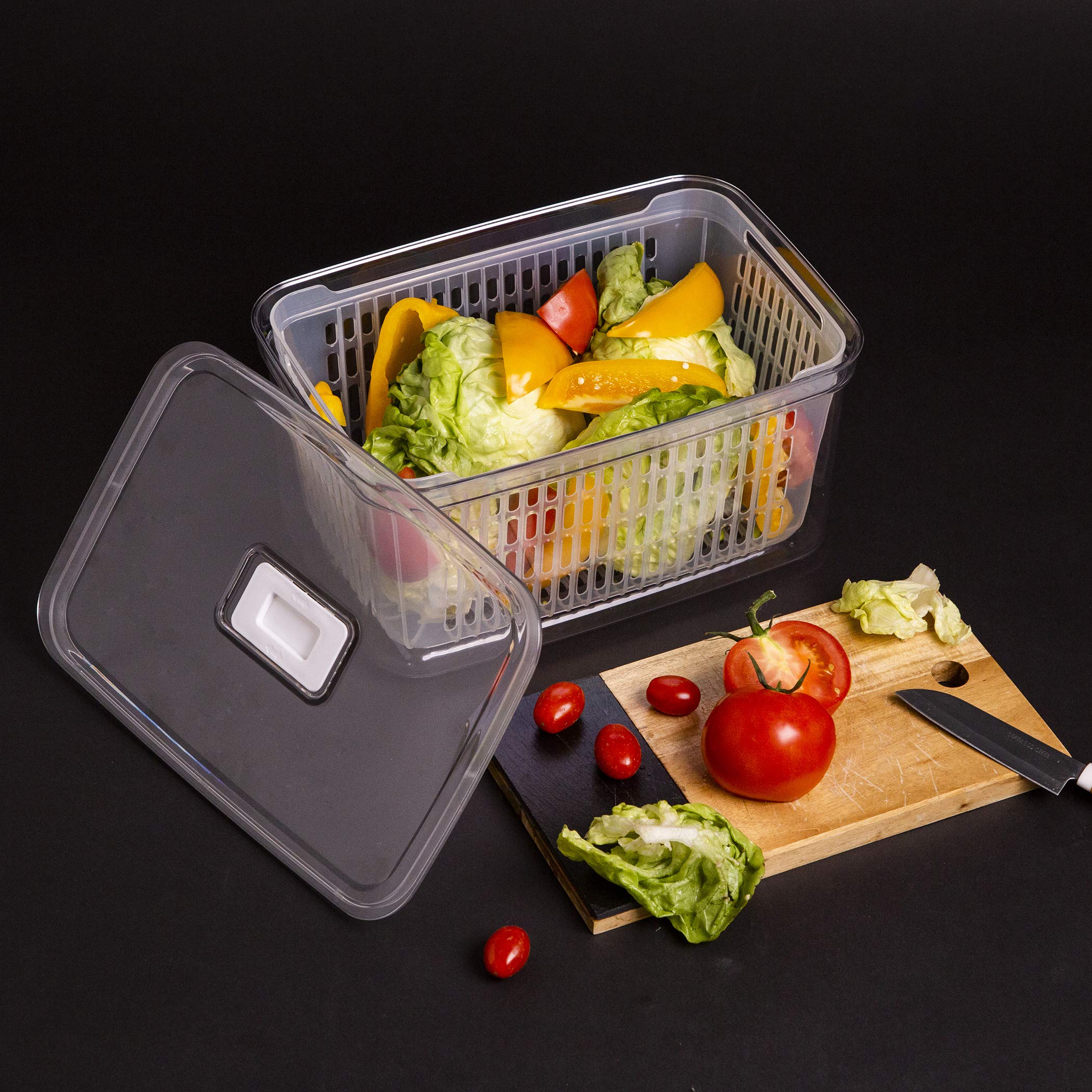 BINO | 5.6L (23.7 Cup) Fresh Produce Saver | Airtight Fridge Storage Containers for Fruits & Vegetables | Adjustable Vent & Removable Basket | BPA-Free Kitchen Organizer | Perfect for Meal Prep & Extending Food Freshness