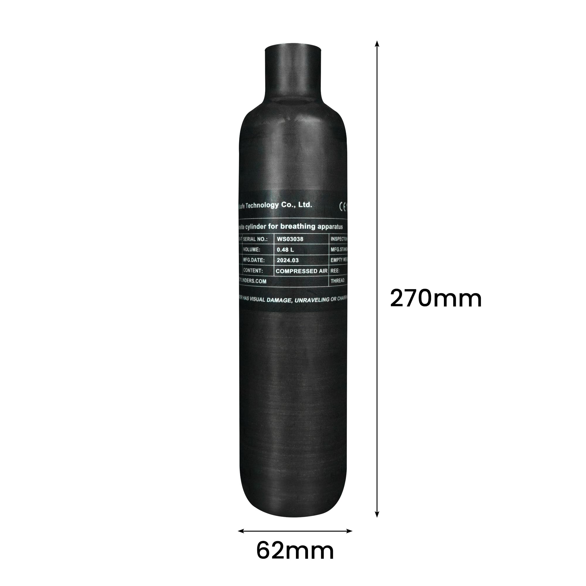 TUXING 4500Psi PCP Air Tank - 0.48L (29Cu in) Carbon Fiber HPA Tank for Paintball, Hunting & PCP Air Rifles | Compatible with Daystate & FX Thread M18*1.5 | High Pressure Air Cylinder for Outdoor Sports & Shooting Range Use