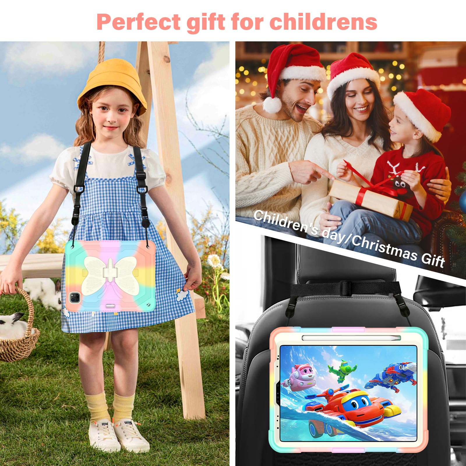 Colorful Kids iPad Pro 11 Case with Pencil Holder & Shoulder Strap - Compatible with iPad Pro 11 (1st/2nd/3rd/4th Gen) & iPad Air 5th/4th Gen 10.9