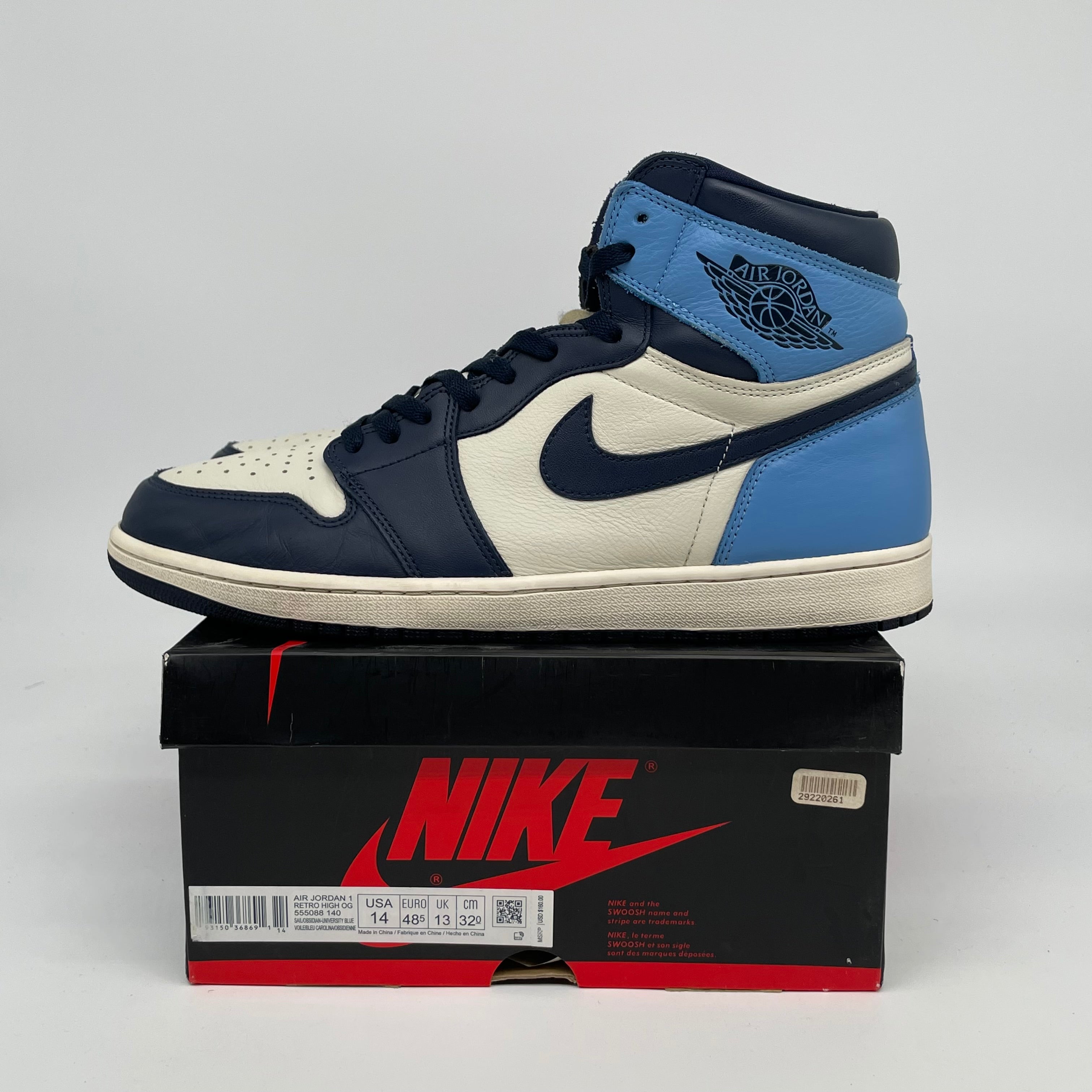 AIR JORDAN 1 OBSIDIAN Men's Basketball Shoes Size 14 - 555088-140 | Retro High Top Sneakers for Casual Wear & Street Style