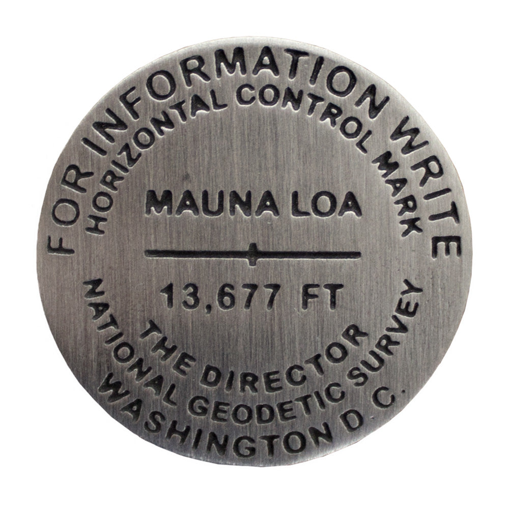 Mauna Loa Benchmark Medallion Lapel Pin - Collectible Geographic Badge for Hikers, Travelers & Nature Enthusiasts