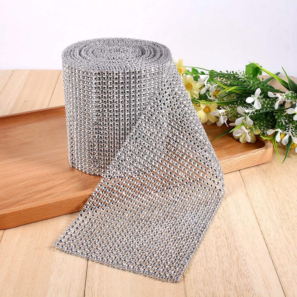 Sparkling Silver Rhinestone Mesh Ribbon - 10 Yards x 24 Rows for Wedding Cake Decor, Birthday Party, Baby Shower & Event Decoration | Elegant Wrapping & Gift Packaging Ribbon