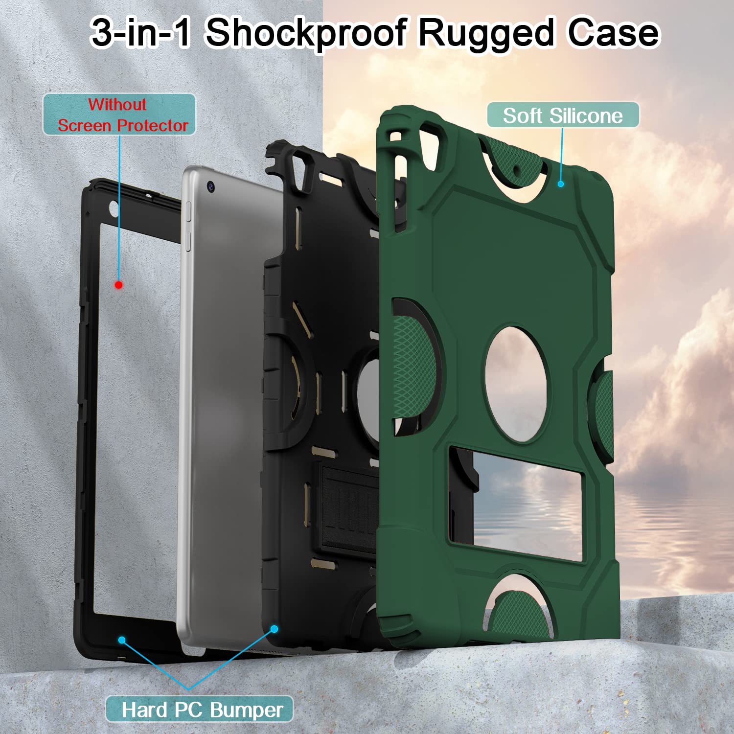 Shockproof Rugged Protective Case for iPad 9.7 Inch - Compatible with iPad 6th/5th Gen (2018/2017), iPad Air 2/1st Gen, iPad Pro 9.7 (2016) | Heavy Duty Cover in Alpine Green | Perfect for Outdoor Adventures, Travel & Daily Protection