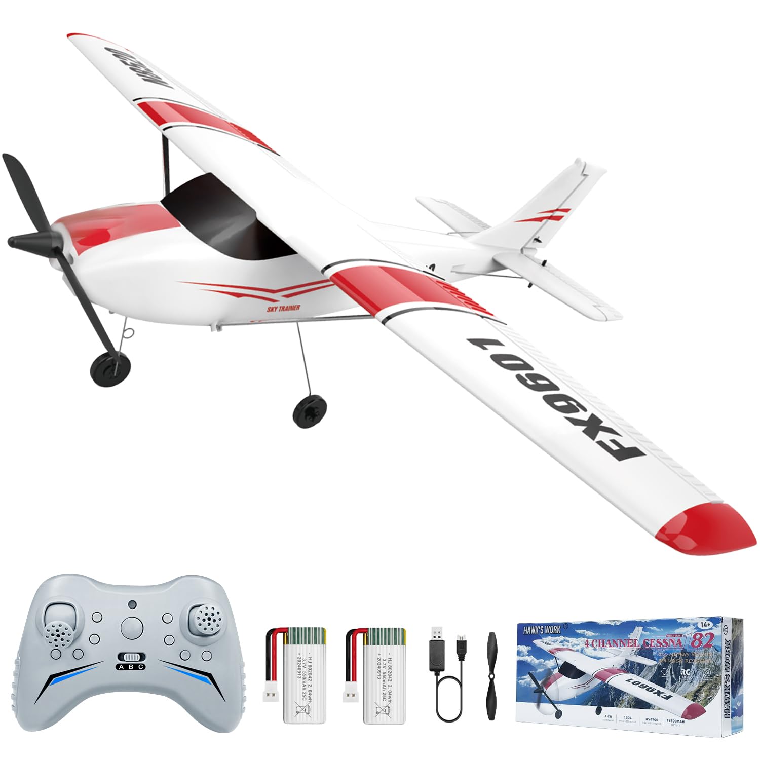 Hawk's Work Avion RC Cessna 530mm, 4 Channel Remote Control Airplane RTF, Brushless Motor with 6-Axis Gyro & 3 Flight Modes, Easy Training for Beginner Boys & Adults - Perfect for Outdoor Flying, Backyard Fun, and RC Aviation Enthusiasts