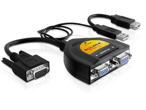 Delock DATA Splitter 1x D-Sub15 to 2x D-Sub15 Male/Female Adapter - 61968 (Dual Monitor Splitter for PC, Workstation & Gaming Setup)
