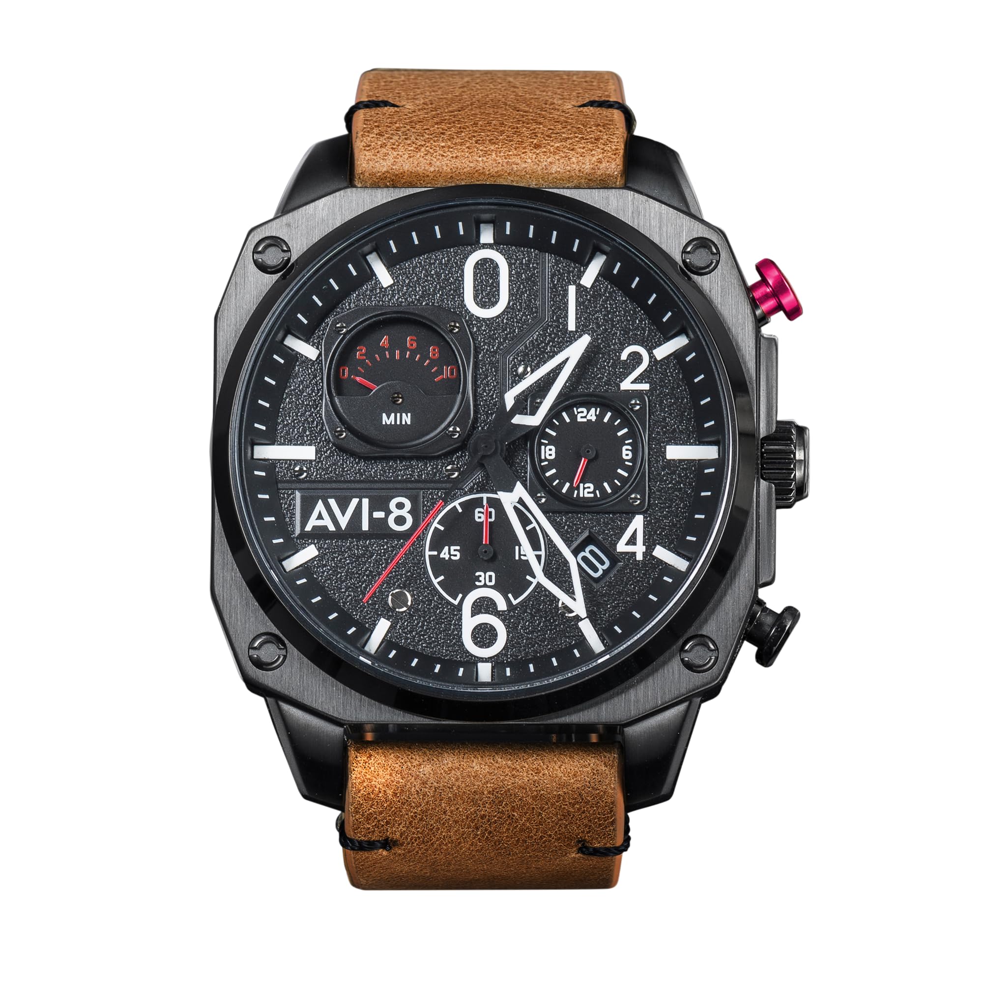 AVI-8 Men's 45mm Hawker Hunter Retrograde Chronograph Pilot Watch - Japanese Quartz Movement, Leather/Rubber/Stainless Steel Strap AV-4052 | Stylish Aviation Timepiece for Business, Casual & Outdoor Adventures